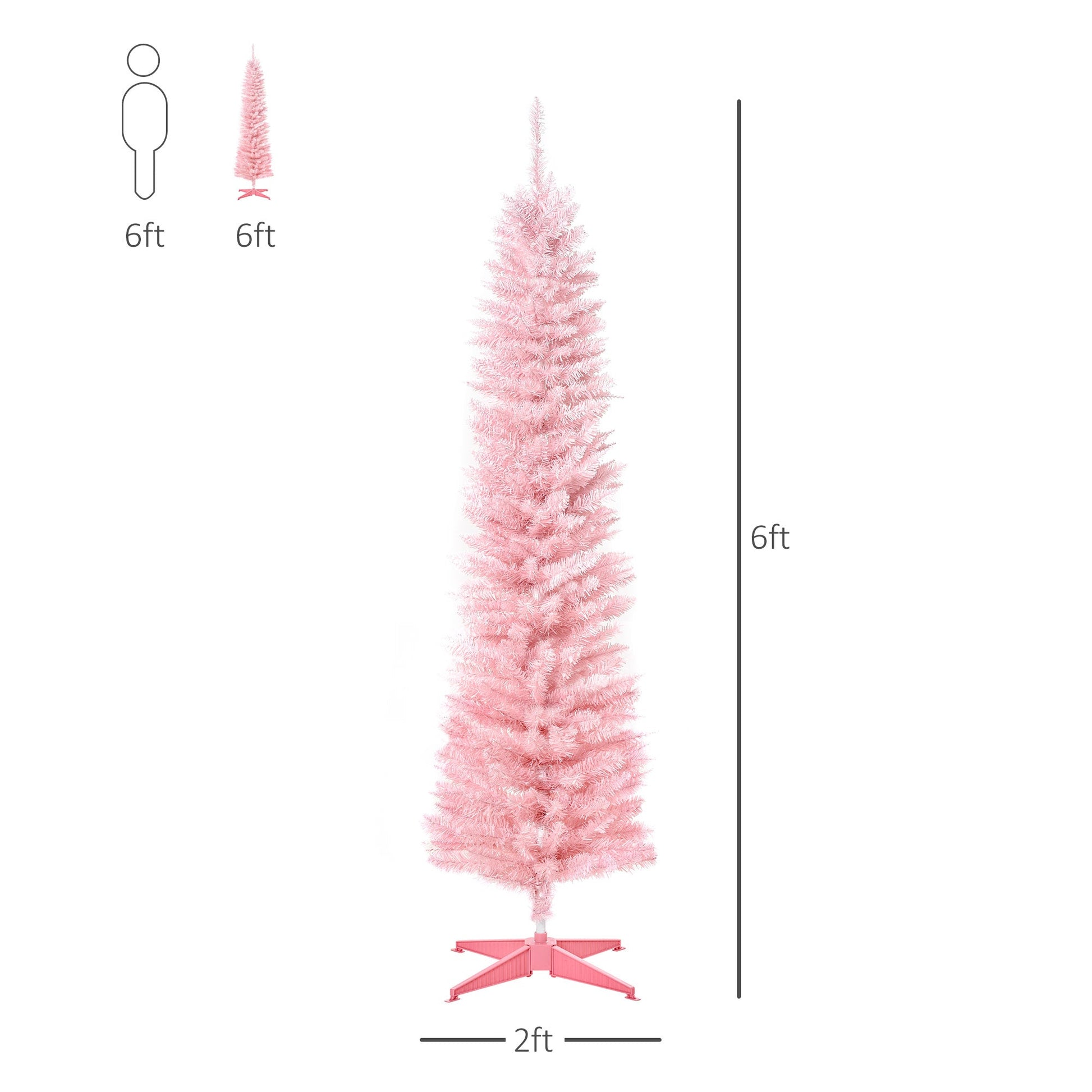 6' Pencil Christmas Tree, Slim Artificial Xmas Tree with Realistic Branches, Sturdy Metal Stand, Pink Pencil Christmas Trees   at Gallery Canada