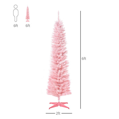 6' Pencil Christmas Tree, Slim Artificial Xmas Tree with Realistic Branches, Sturdy Metal Stand, Pink Pencil Christmas Trees   at Gallery Canada