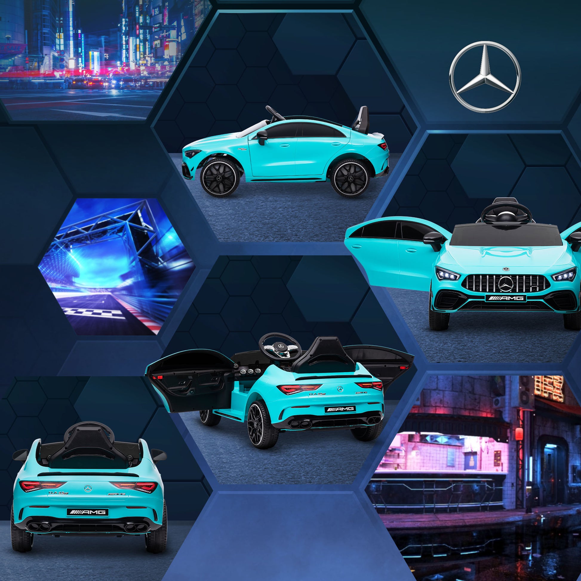 Mercedes-AMG Licensed 12V Ride on Car, Kids Electric Car with Remote Control, Spring Suspension, LED Lights, Light Blue Electric Toy Cars   at Gallery Canada