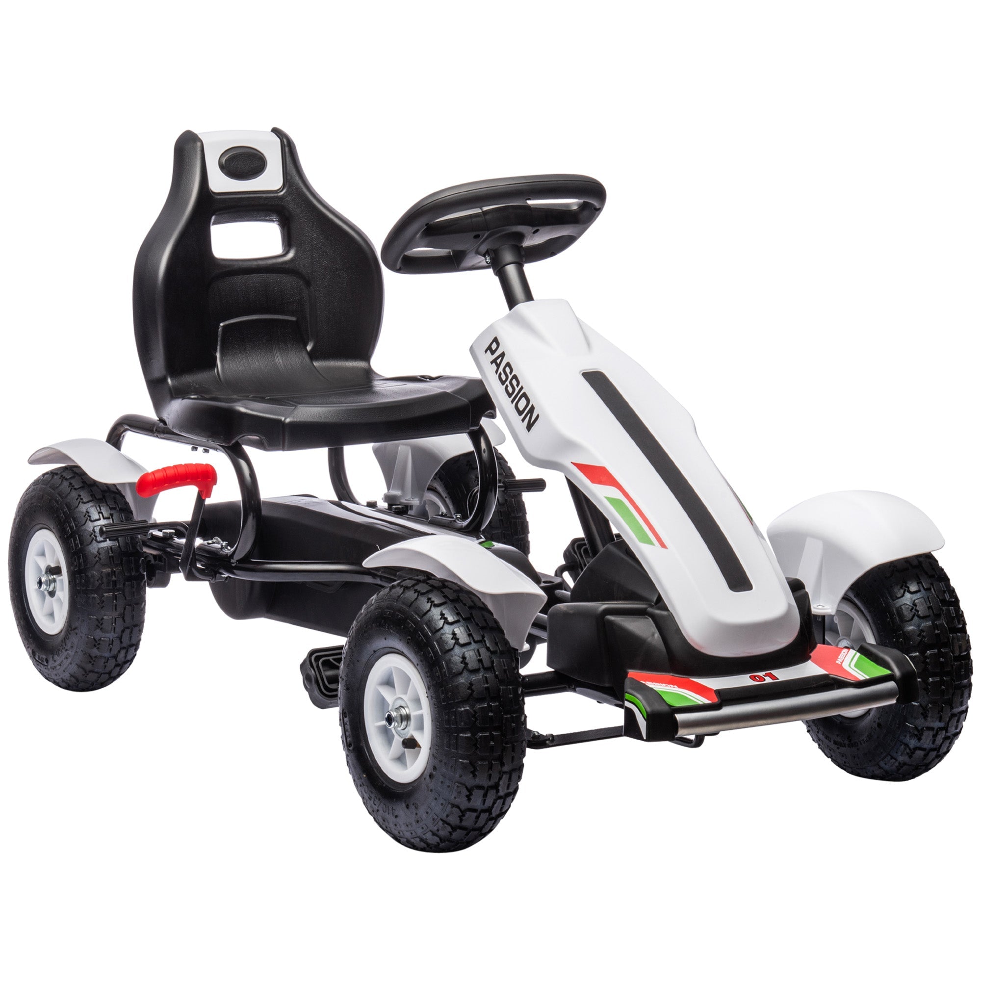 Pedal Go Kart for Kids, Pedal Car with Adjustable Bucket, Handbrake, 4 Rubber Wheels Powered Ride, Indoor Foot Racer, Aged 5-12 Years Old, White Pedal Go Karts for Kids Multi Colour  at Gallery Canada