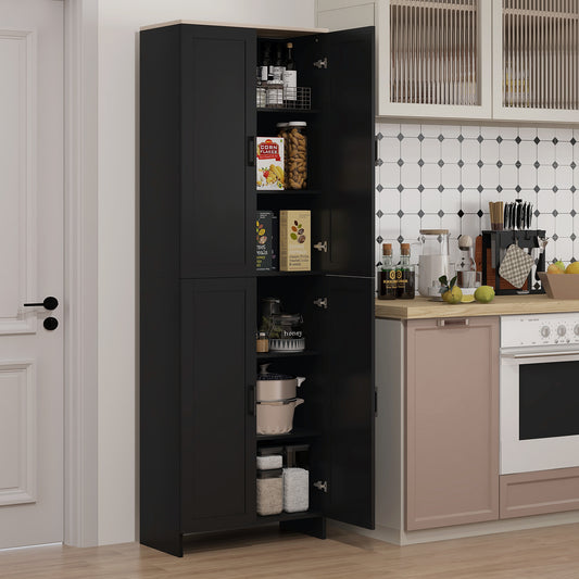 67" 4-Door Kitchen Pantry Cabinet, Freestanding Storage Cabinet Cupboard with Adjustable Shelves, Black Kitchen Pantry Cabinets   at Gallery Canada