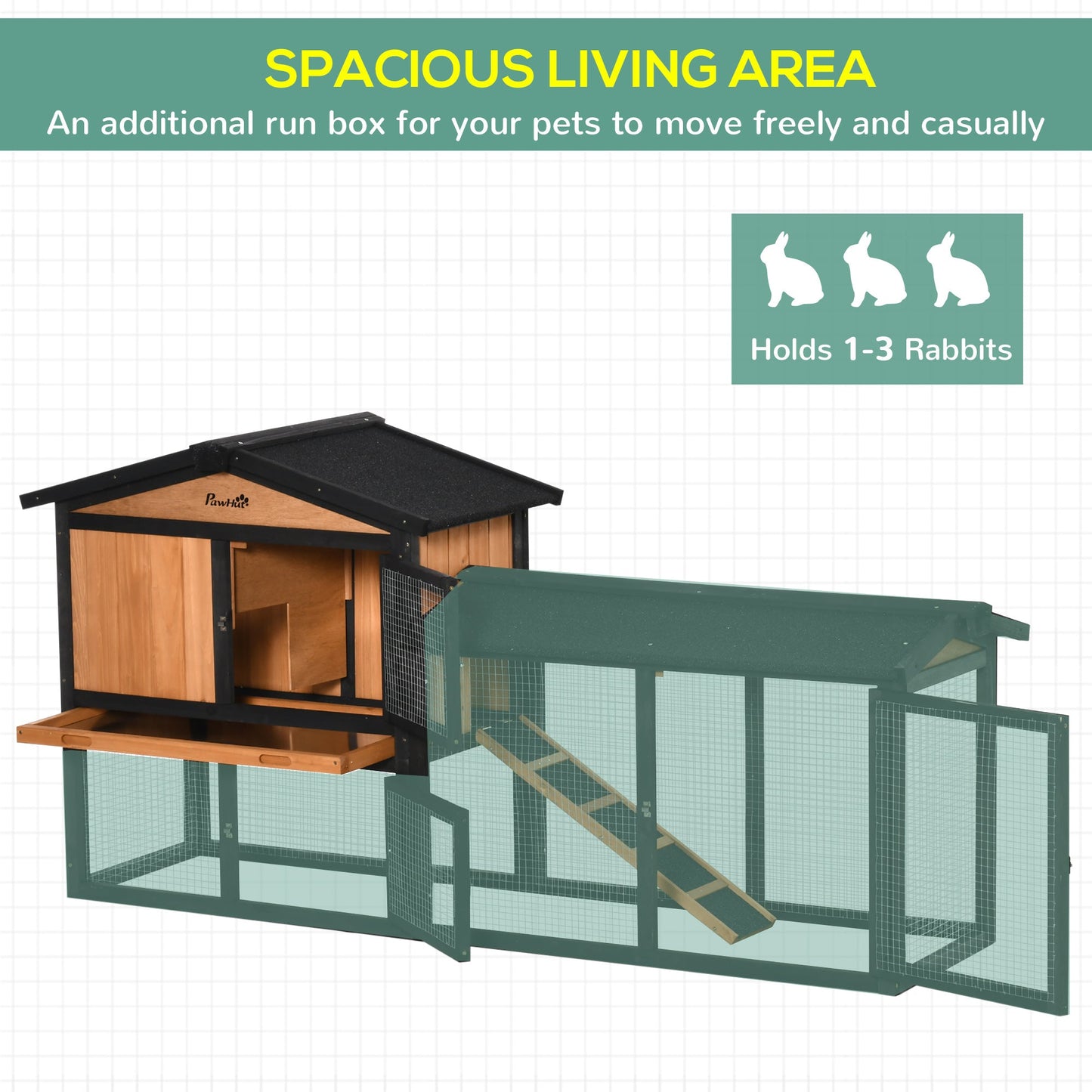 69" Wooden Rabbit Hutch Pet Playpen Bunny House Enclosure with Run Box, Slide-out Tray, Ramp, for Rabbits and Small Animals, Black Rabbit Hutch   at Gallery Canada