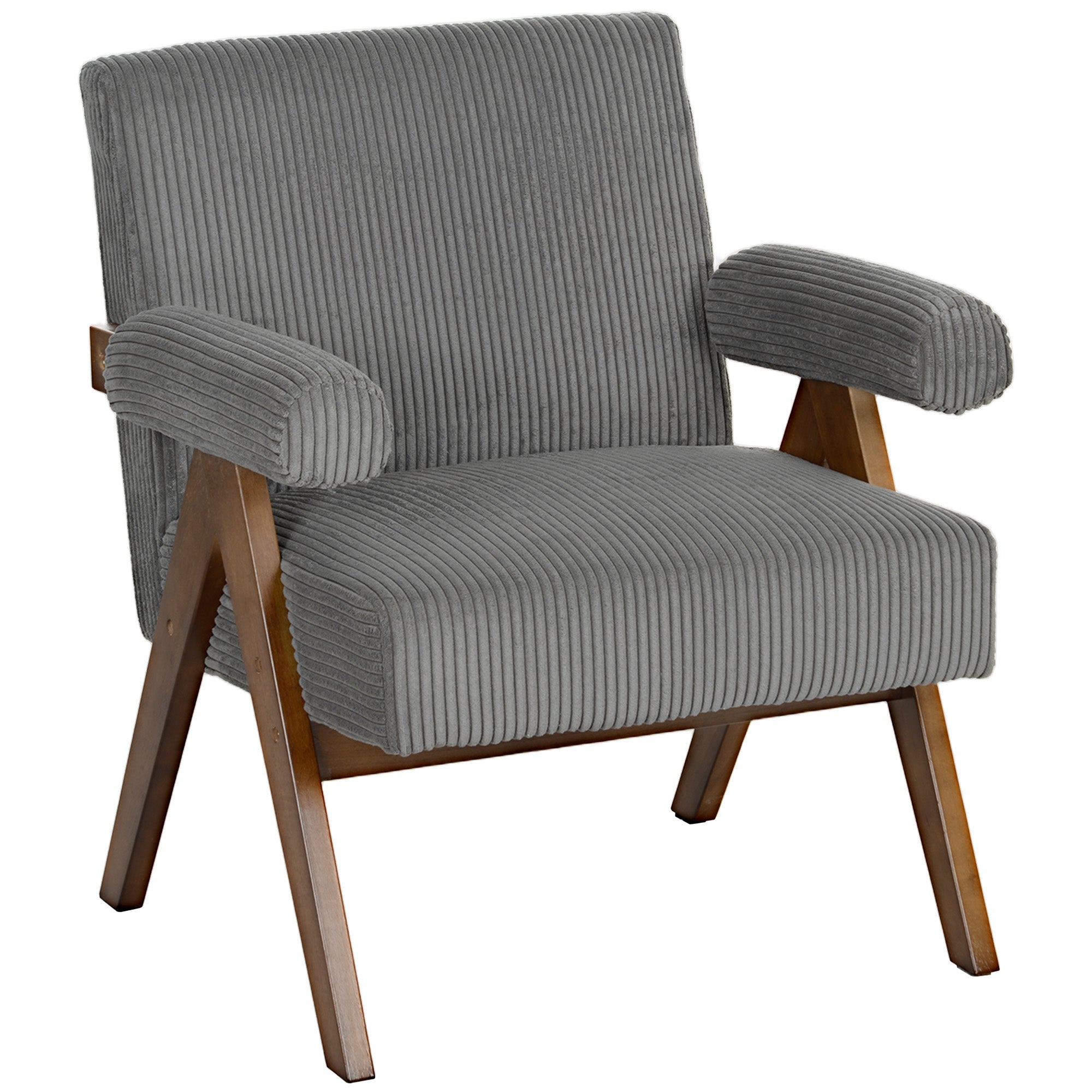 Corduroy Accent Chair Armchair with Wide Seat and Soft Padded Armrests for Reading, Bedroom, Dark Grey Accent Chairs   at Gallery Canada