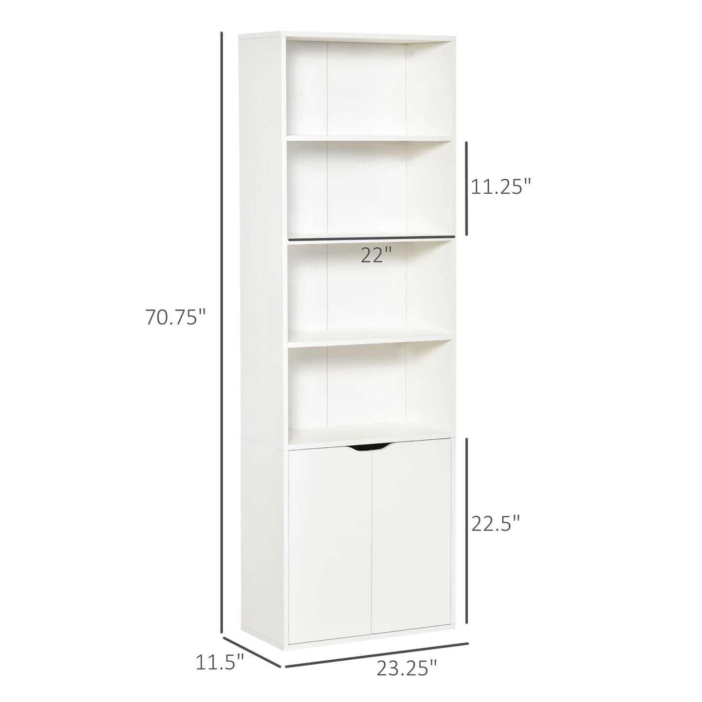 4-Tier Open Bookshelf with Doors Modern Home Office Bookcase Storage Cabinet for Living Room Bathroom Study, White White Bookshelves   at Gallery Canada