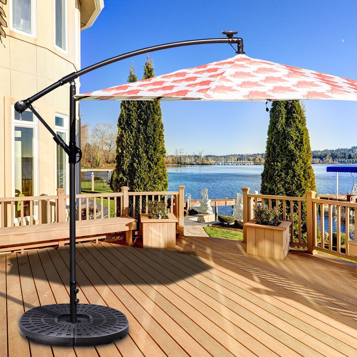 4 Pieces Round Cantilever Umbrella Base with Carry Handles for Garden, Black Outdoor Umbrella Bases   at Gallery Canada