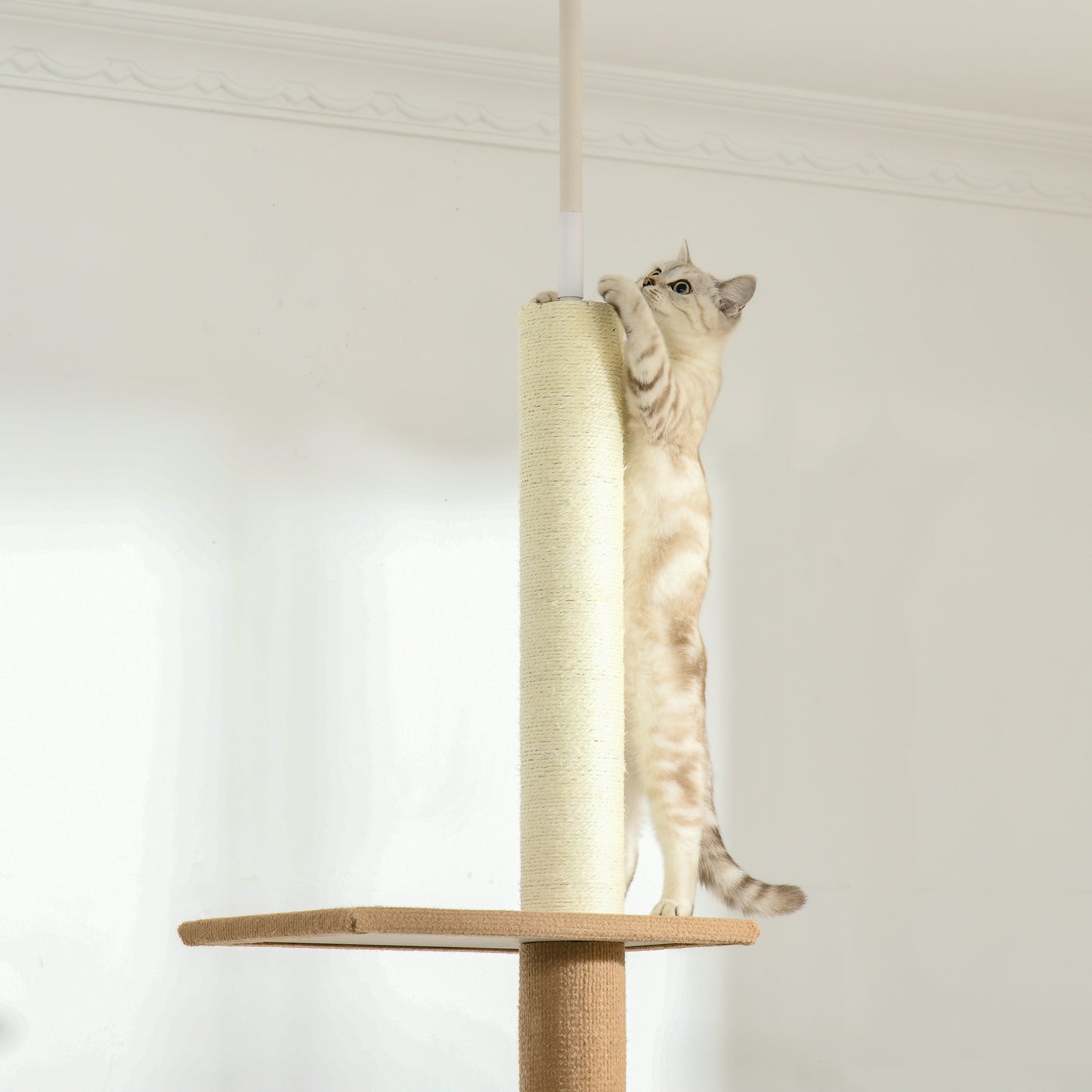 100" Floor To Ceiling Cat Tree w/ 3 Perches Activity Center for Kittens Cat Tower Furniture, Brown Floor to Ceiling Cat Trees at Gallery Canada