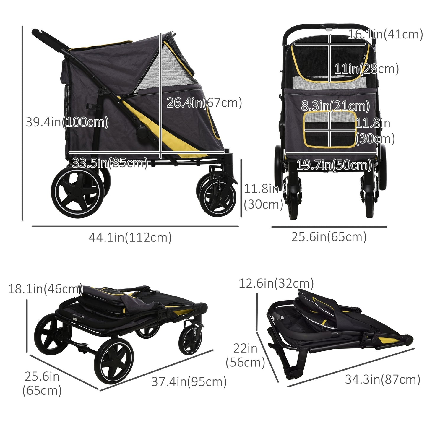 Foldable Pet Stroller with Shock Absorber, Brakes, Storage, Safety Leash, Dark Gray Dog Bike Trailers & Strollers   at Gallery Canada