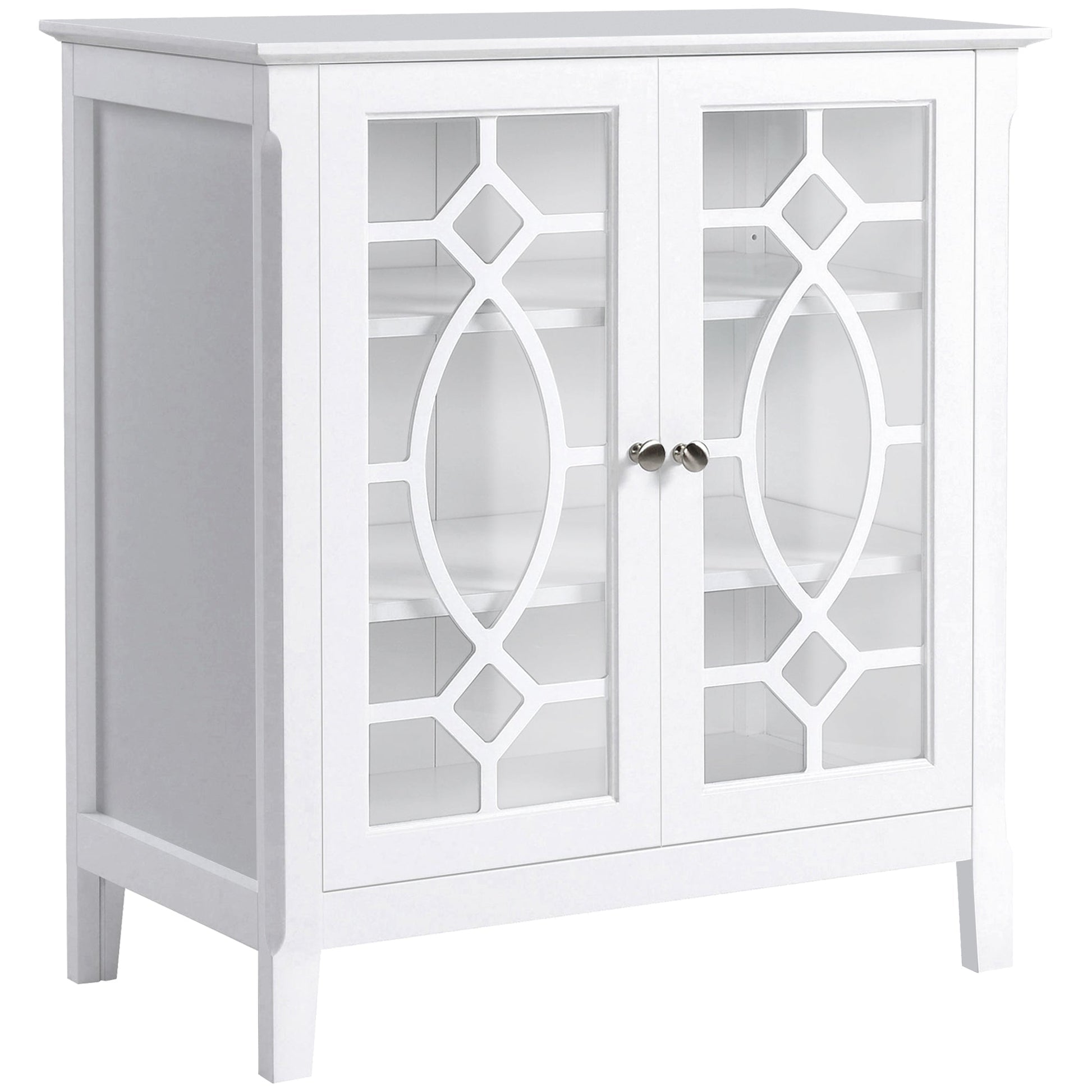 Sideboard Display Cabinet with Double Framed Glass Doors, 2 Adjustable Shelves, and Elevated Base, White Bar Cabinets White  at Gallery Canada