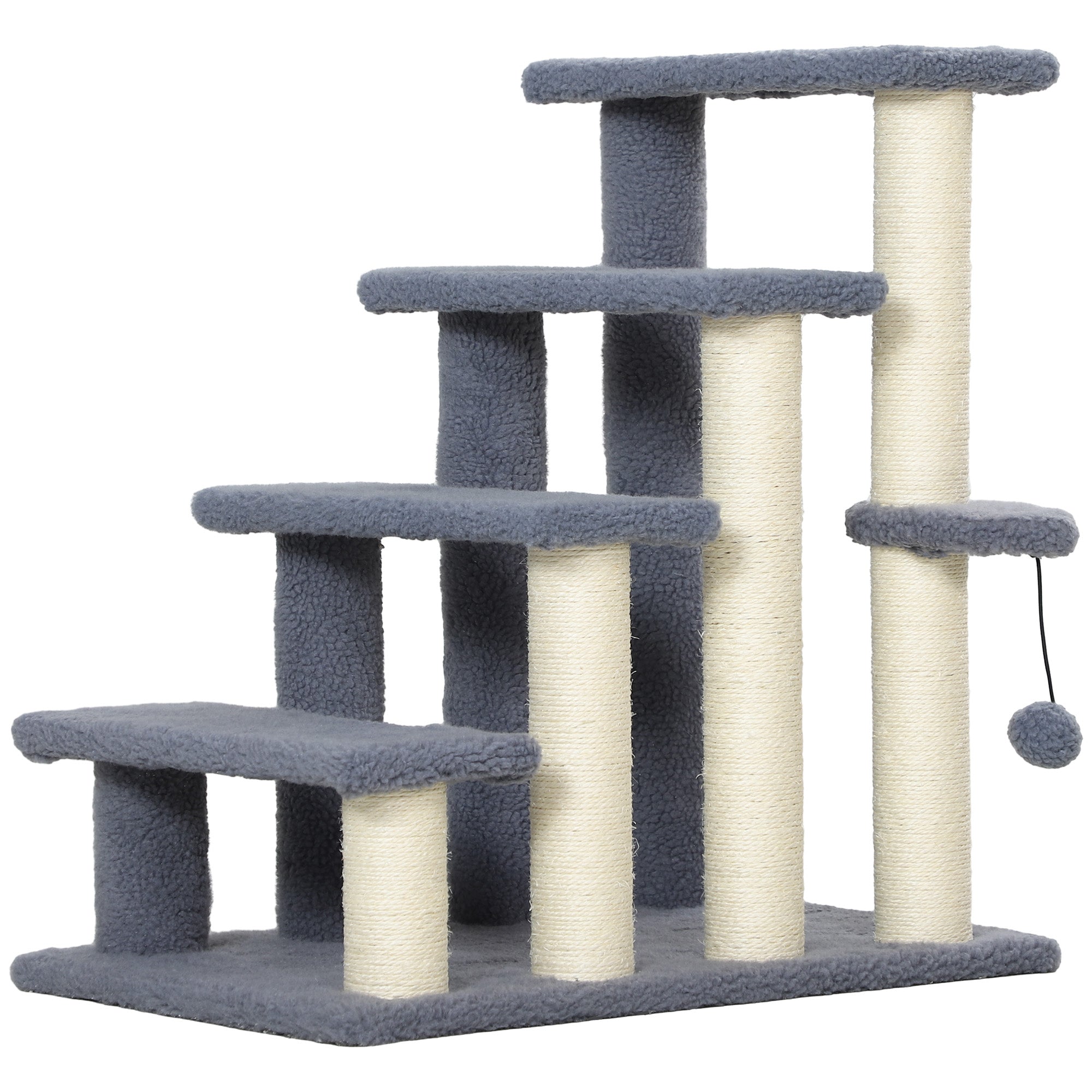 4 Step Cat Tree Stairs with Cat Scratching Post, Jumping Platform, Toy Ball, Grey Cat Stairs Grey at Gallery Canada