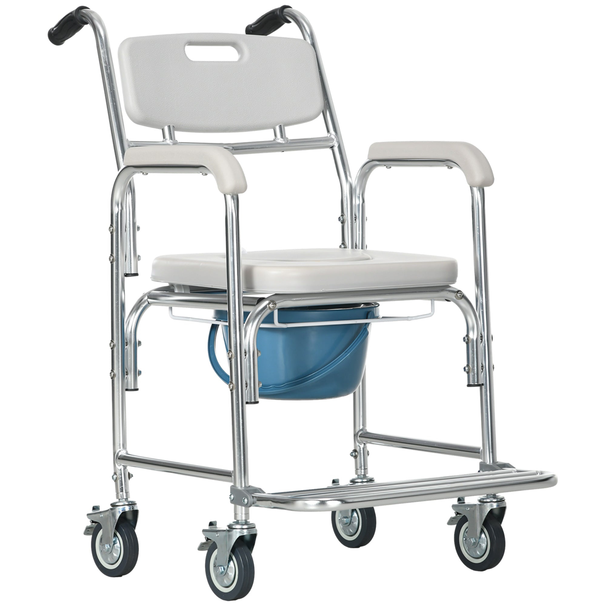 3-in-1 Shower Commode Wheelchair, Transport Beside Commode Chair with Padded Seat for the Elder, Disabled Bath Chairs at Gallery Canada