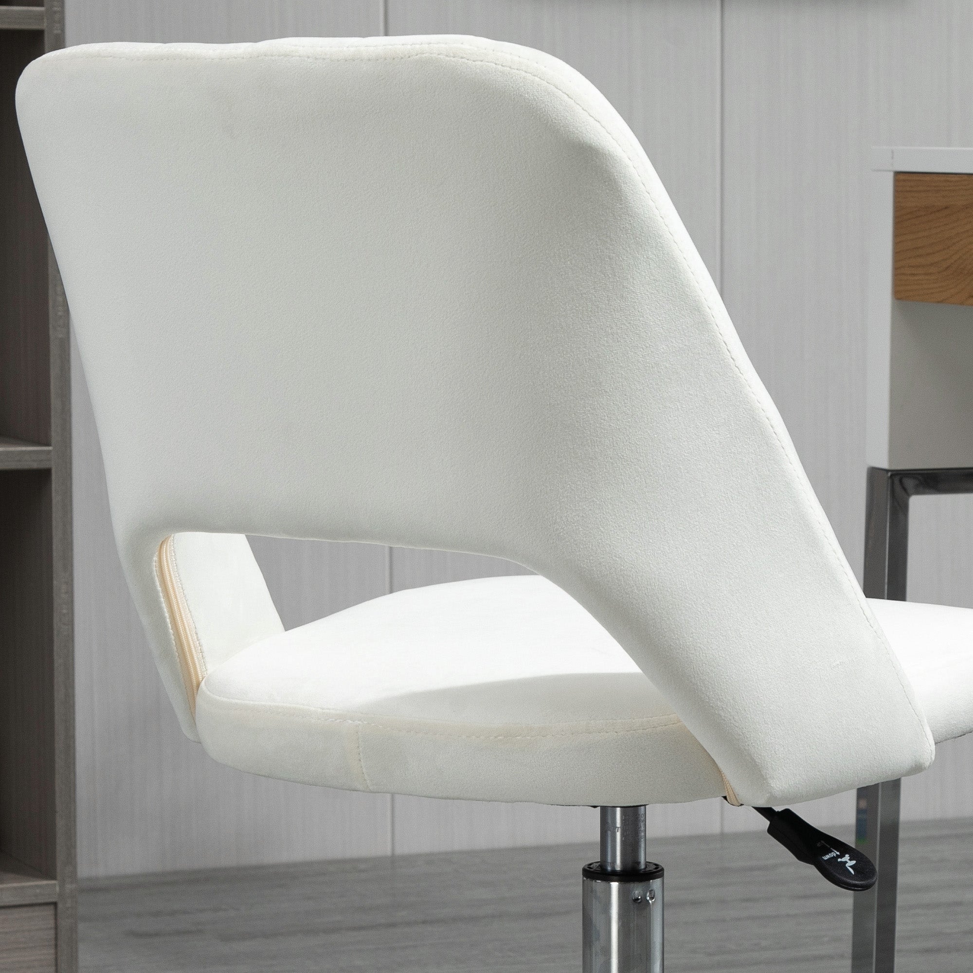 Mid Back Office Chair Velvet Fabric Swivel Scallop Shape Computer Desk Chair, Cream White Office Chairs at Gallery Canada