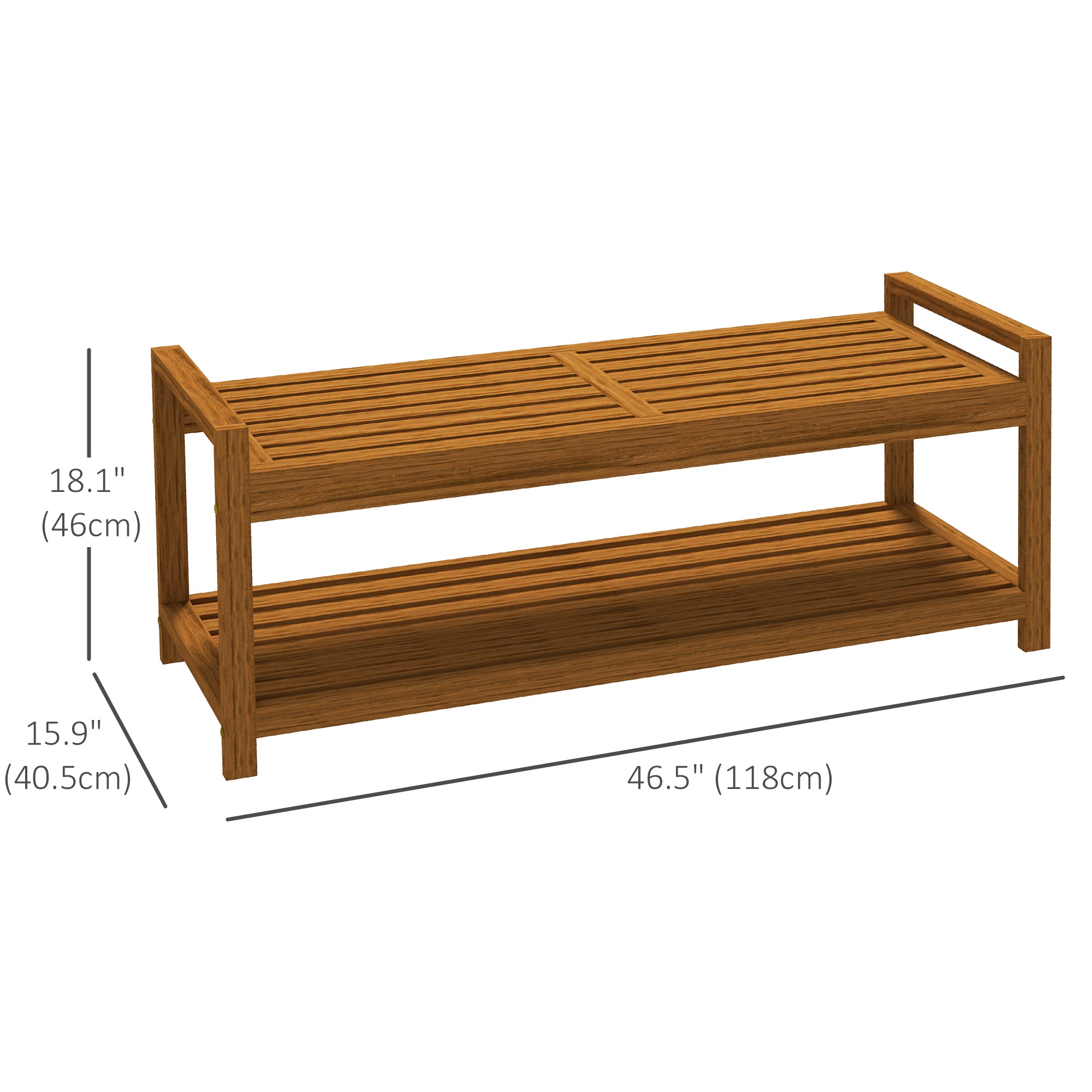Garden Stool with Storage Shelf, Slatted Seat for Indoor Conservatory, Garden, Poolside, Deck, Teak Storage Ottomans & Benches at Gallery Canada