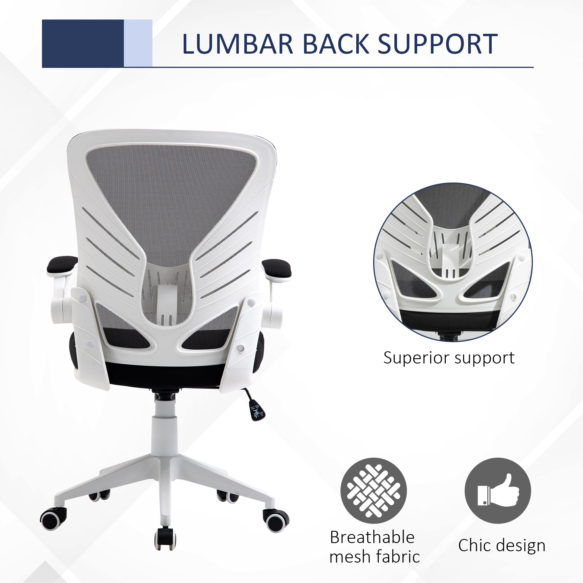 Mesh Office Chair Swivel Task Desk Chair with Lumbar Back Support, Flip-Up Arm, Adjustable Height, Grey Black Task Chairs at Gallery Canada