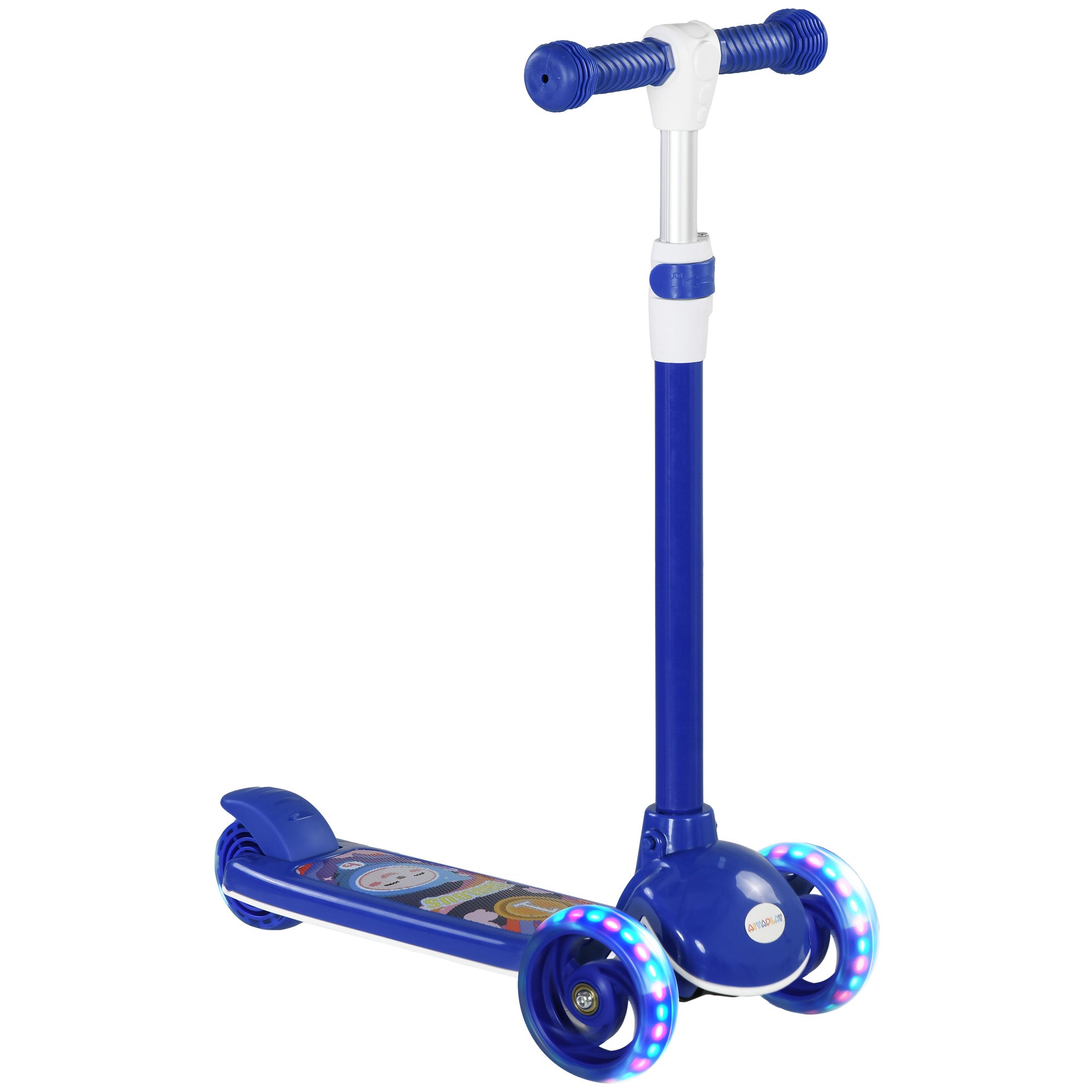 3 Wheel Kids Scooter, Toddler Kick Scooter with Adjustable Height, Rear-Fender Brake, LED Light, TPE Handlebar, Blue Scooters at Gallery Canada
