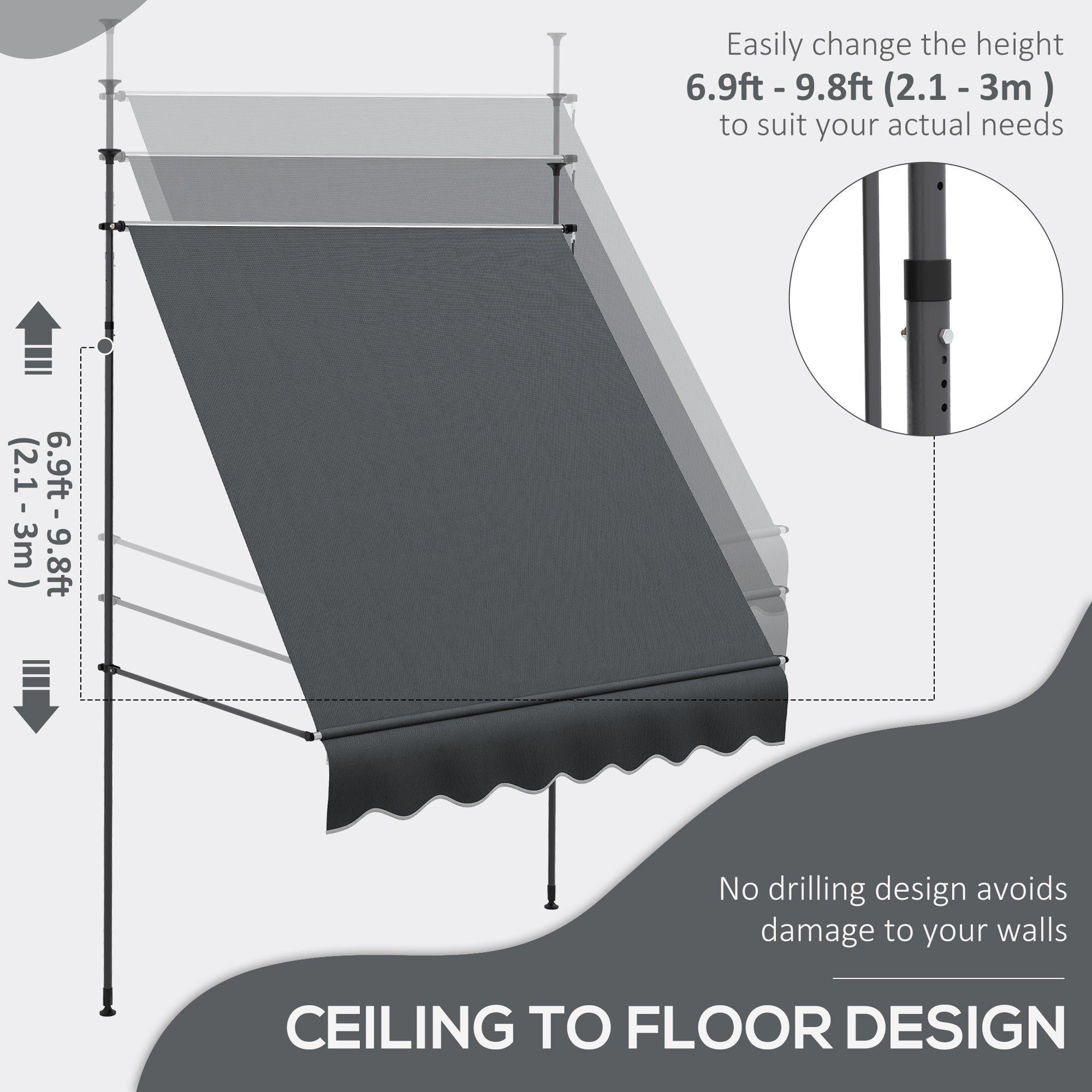 6.5' x 4' Manual Retractable Awning, Non-Screw Freestanding Patio Awning, UV Resistant, for Window or Door, Dark Grey Patio Awnings at Gallery Canada