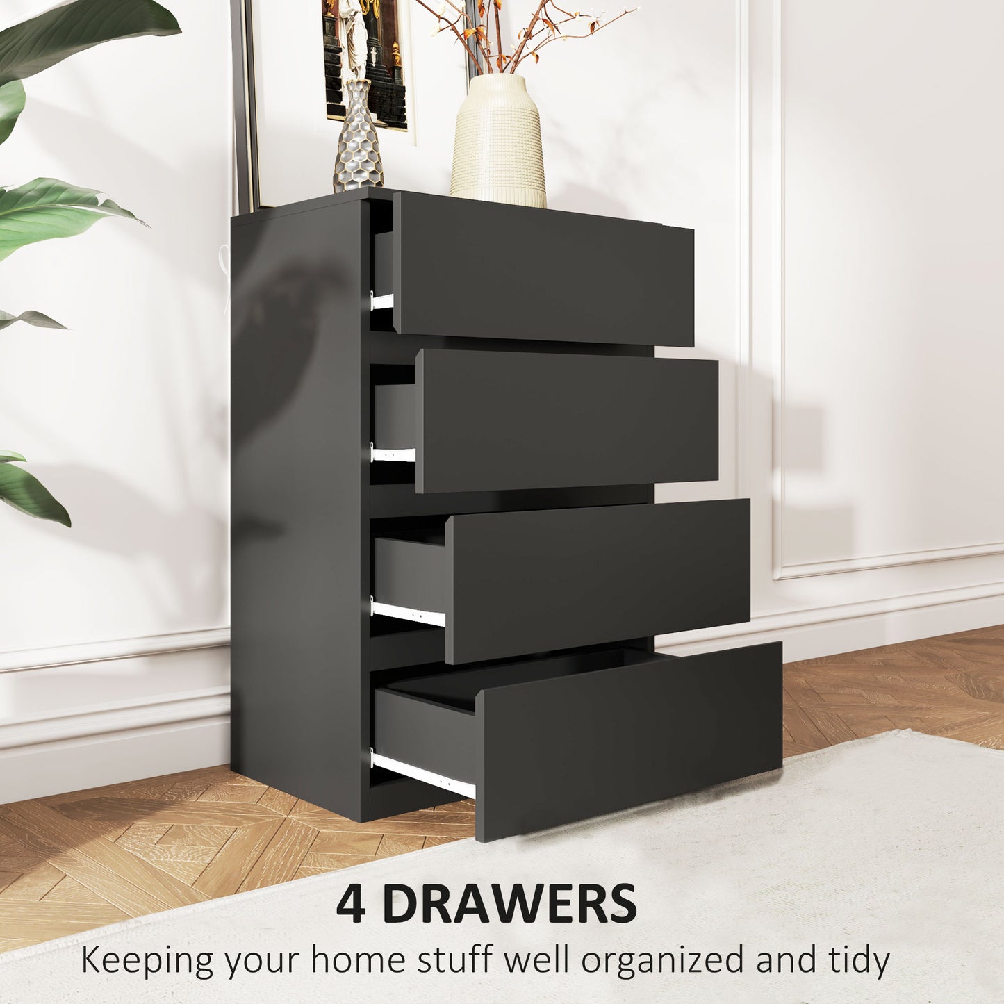 4 Drawer Chest Storage Cupboard Freestanding Drawer Unit, Black Storage Cabinets at Gallery Canada