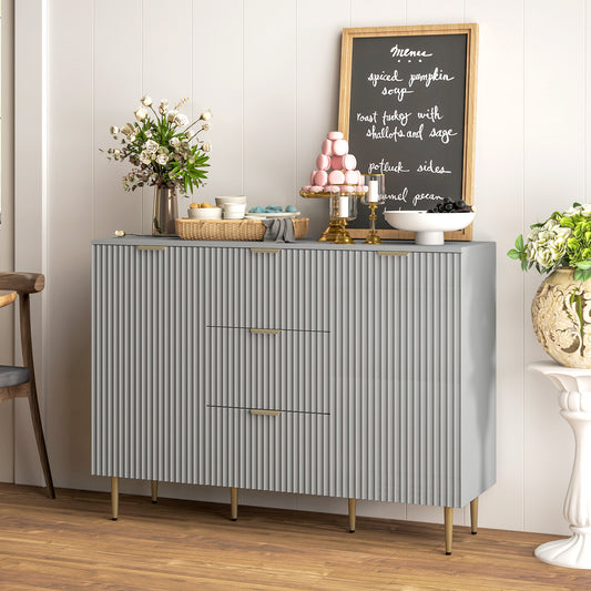 Modern Kitchen Storage Cabinet, Sideboard Buffet Cabinet w/ 3 Drawers and Adjustable Shelves for Kitchen Hallway, Grey Bar Cabinets   at Gallery Canada