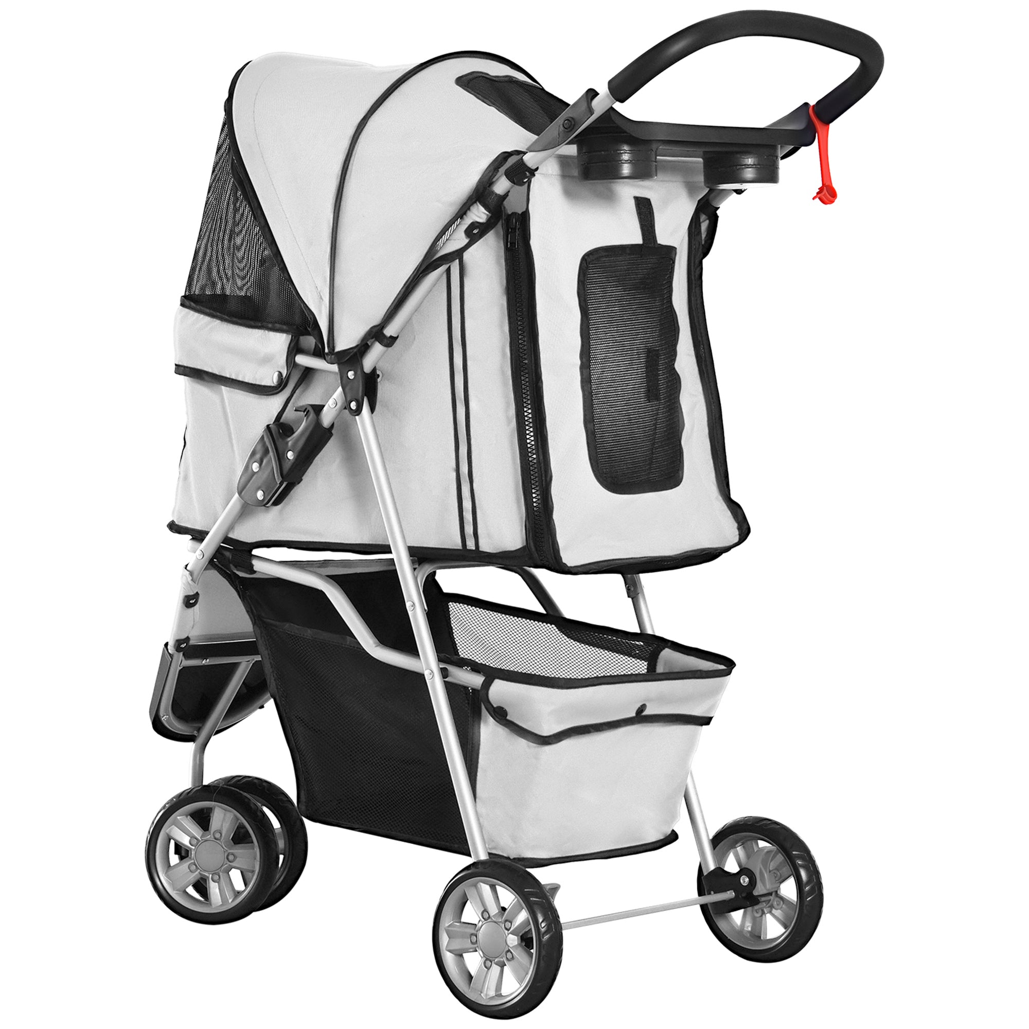 3 Wheels Foldable Dog Stroller with Storage Basket, Adjustable Canopy, Cupholder for Miniature and Small Dogs, Grey Dog Bike Trailers & Strollers at Gallery Canada