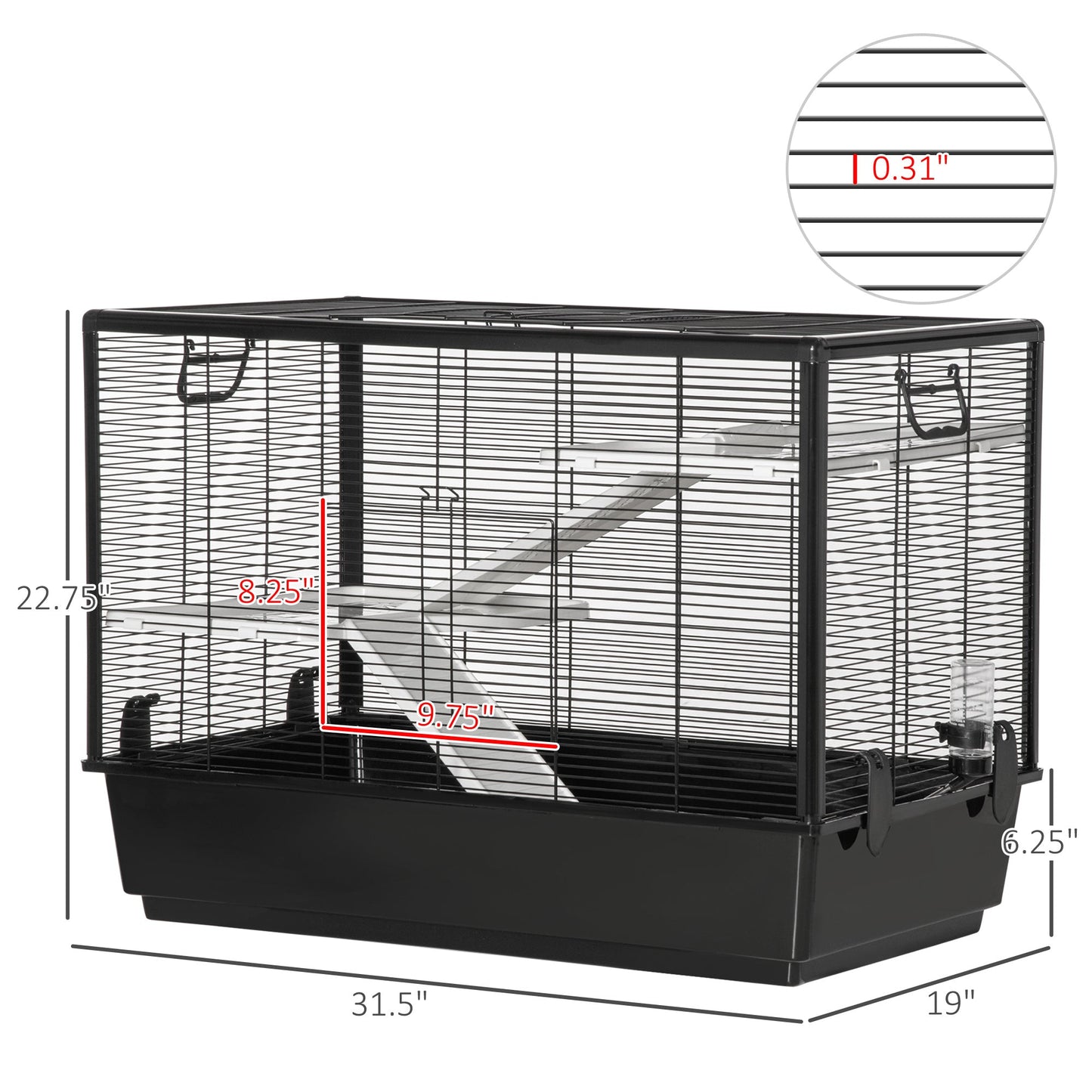 3-tier Hamster Cage, Guinea Pig Cage, Pet Chinchillas Play House Indoor with Accessories Food Dish Water Bottle, Ramps, 31.5"x19"x 23", Black Houses & Habitats Black  at Gallery Canada