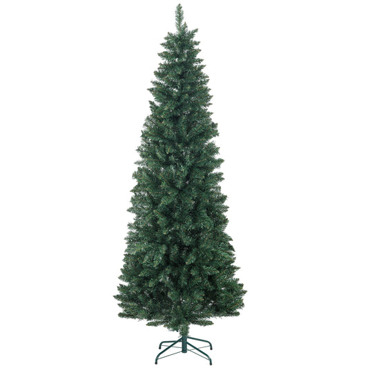 7ft Tall Pencil Artificial Christmas Tree with 687 Branch Tips with Steel Base, Green Pencil Christmas Trees   at Gallery Canada