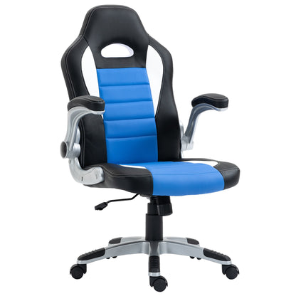 Racing Gaming Chair PU Leather Office Chair Executive Computer Desk Chair with Adjustable Height, Flip Up Armrest, Swivel Wheels, Blue Video Game Chairs Multi Colour  at Gallery Canada