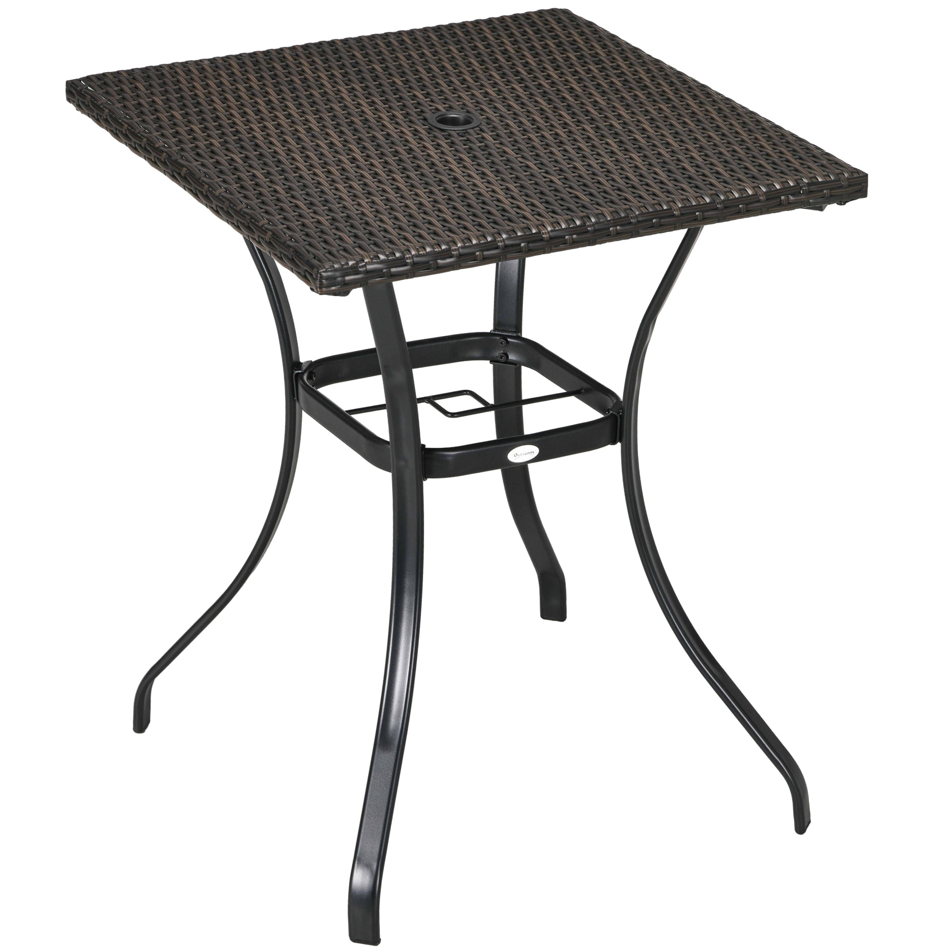 Outdoor Wicker Dining Table with Umbrella Hole, PE Rattan, Plastic Board, Brown Patio Side Tables   at Gallery Canada