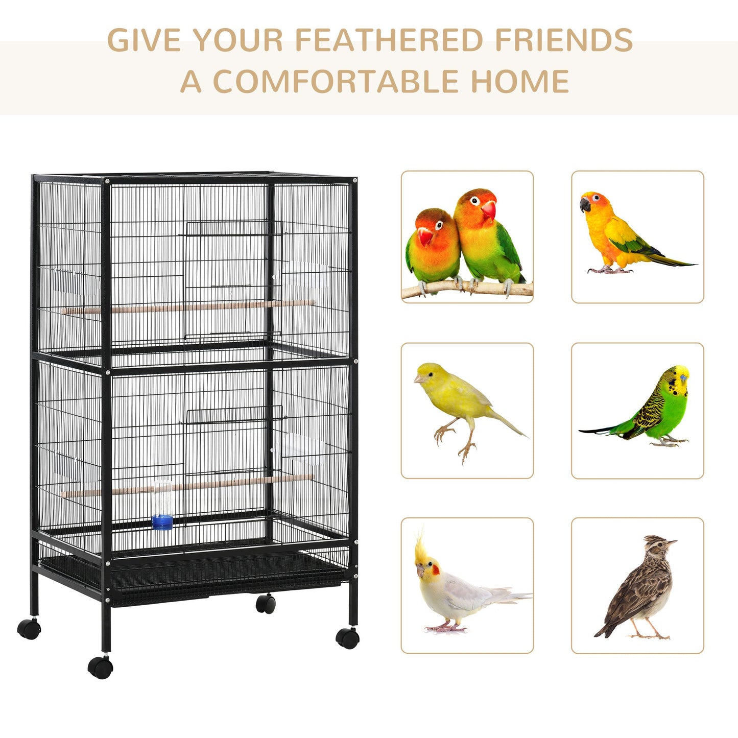 Bird Cage Conure Parrot Budgie Cage with Bird Perch &; Wheels, Black Bird Cages   at Gallery Canada