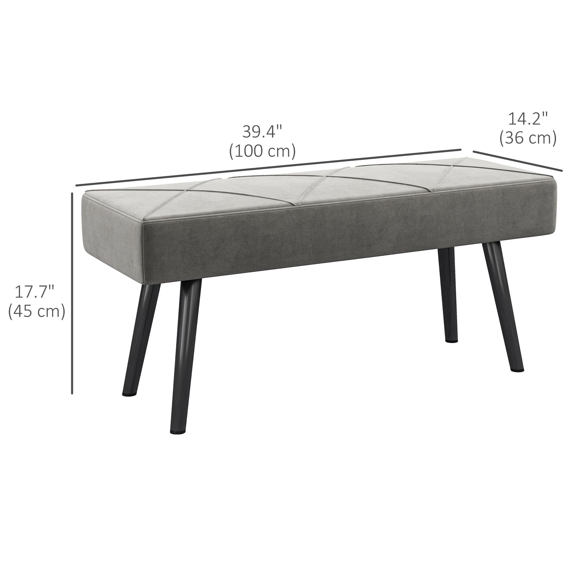 39 Inches Upholstered Bedroom Bench, Modern End of Bed Bench with Steel Legs, Grey Storage Ottomans & Benches   at Gallery Canada