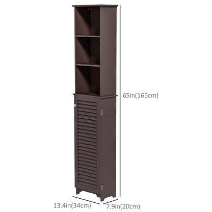 Tall Bathroom Storage Cabinet, Freestanding Linen Tower with 3-Tier Open Adjustable Shelf and Cupboard, Dark Brown Bathroom Cabinets   at Gallery Canada