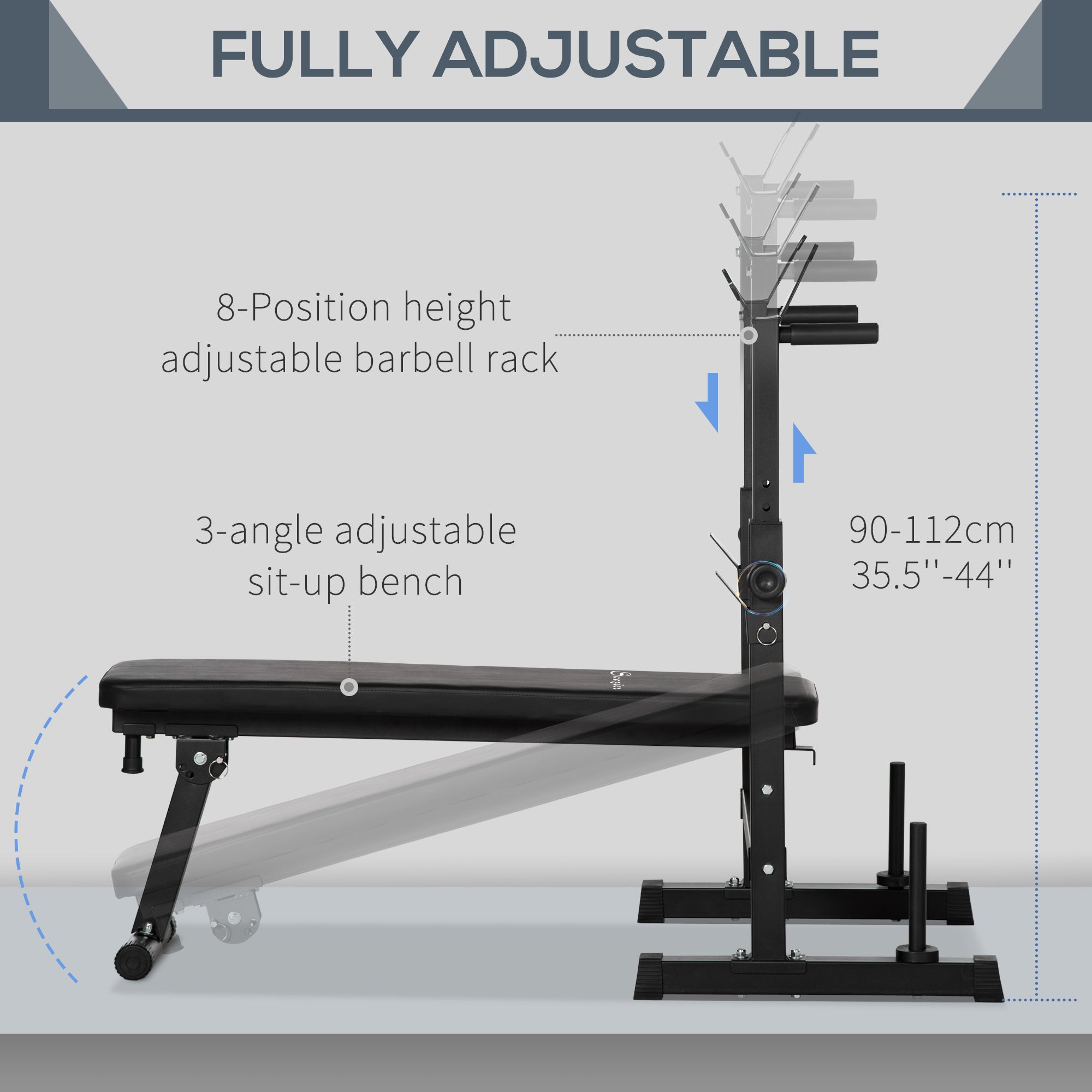 Adjustable Weight Bench, Foldable Bench Press with Barbell Rack and Dip Station for Home Gym, Strength Training Multiuse Workout Bench, Black Weight Benches at Gallery Canada