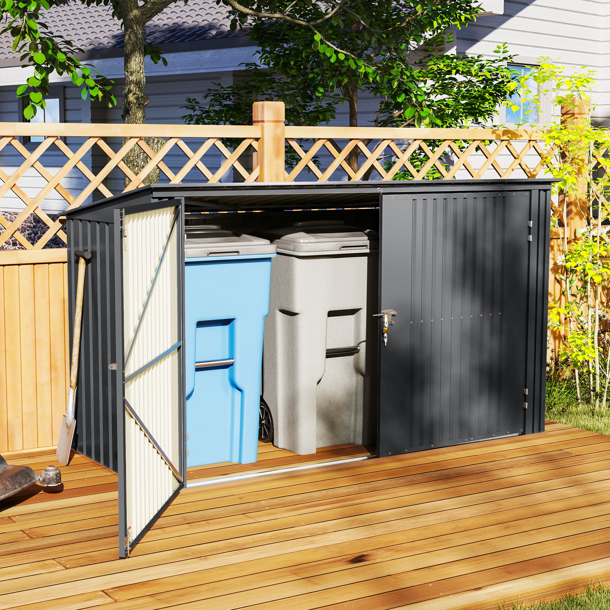7.6 x 3.4ft Outdoor Storage Shed, Triple Garbage Bin Shed Organizer with Lockable Double Doors and Openable Lid Sheds at Gallery Canada