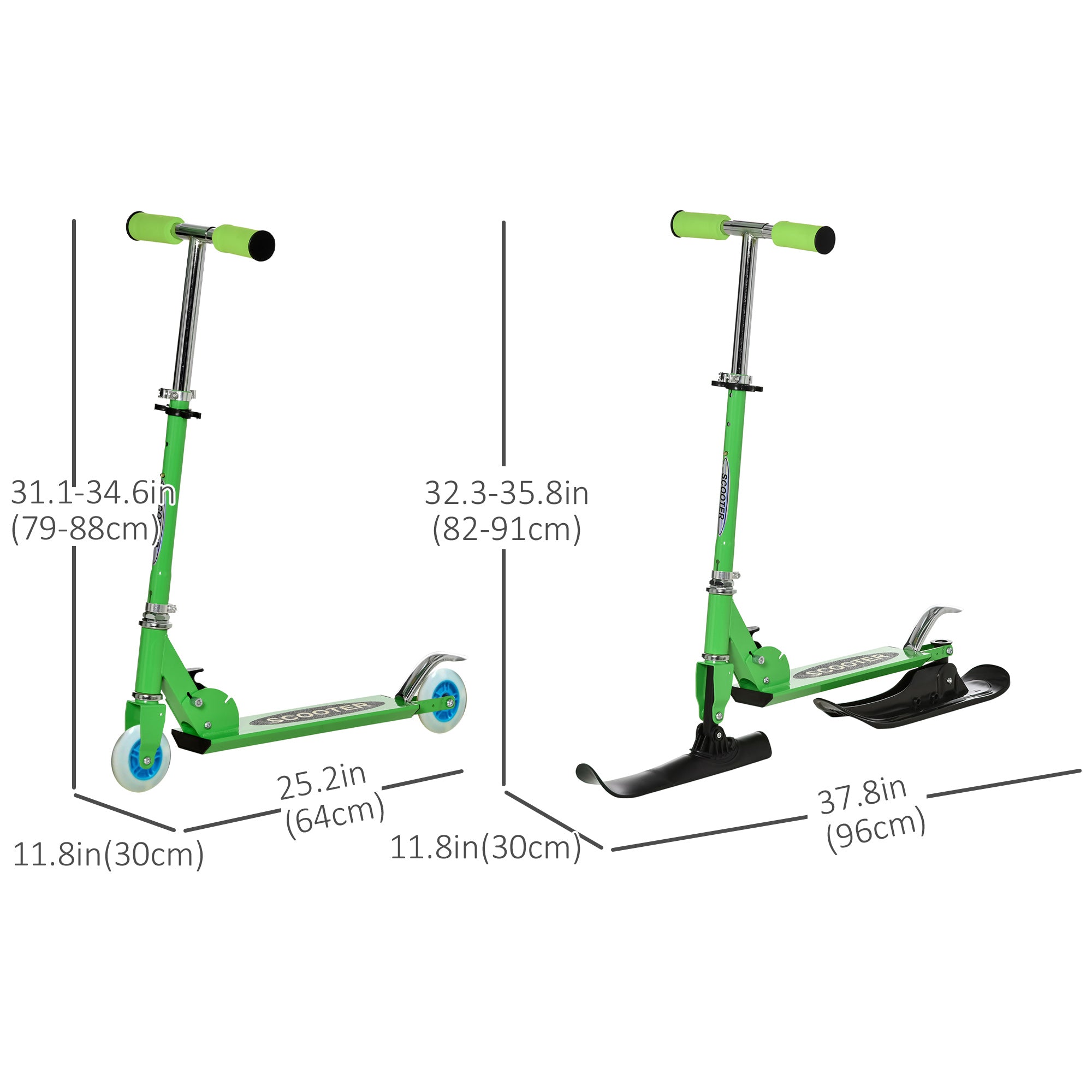 Snow Scooter, 2 in 1 Design Adjustable Height Scooter Snow Sled for Kids Aged Over 7 Years Old, Kids Sled Ski Scooter with Wheels Blades, Green Snow Scooters at Gallery Canada