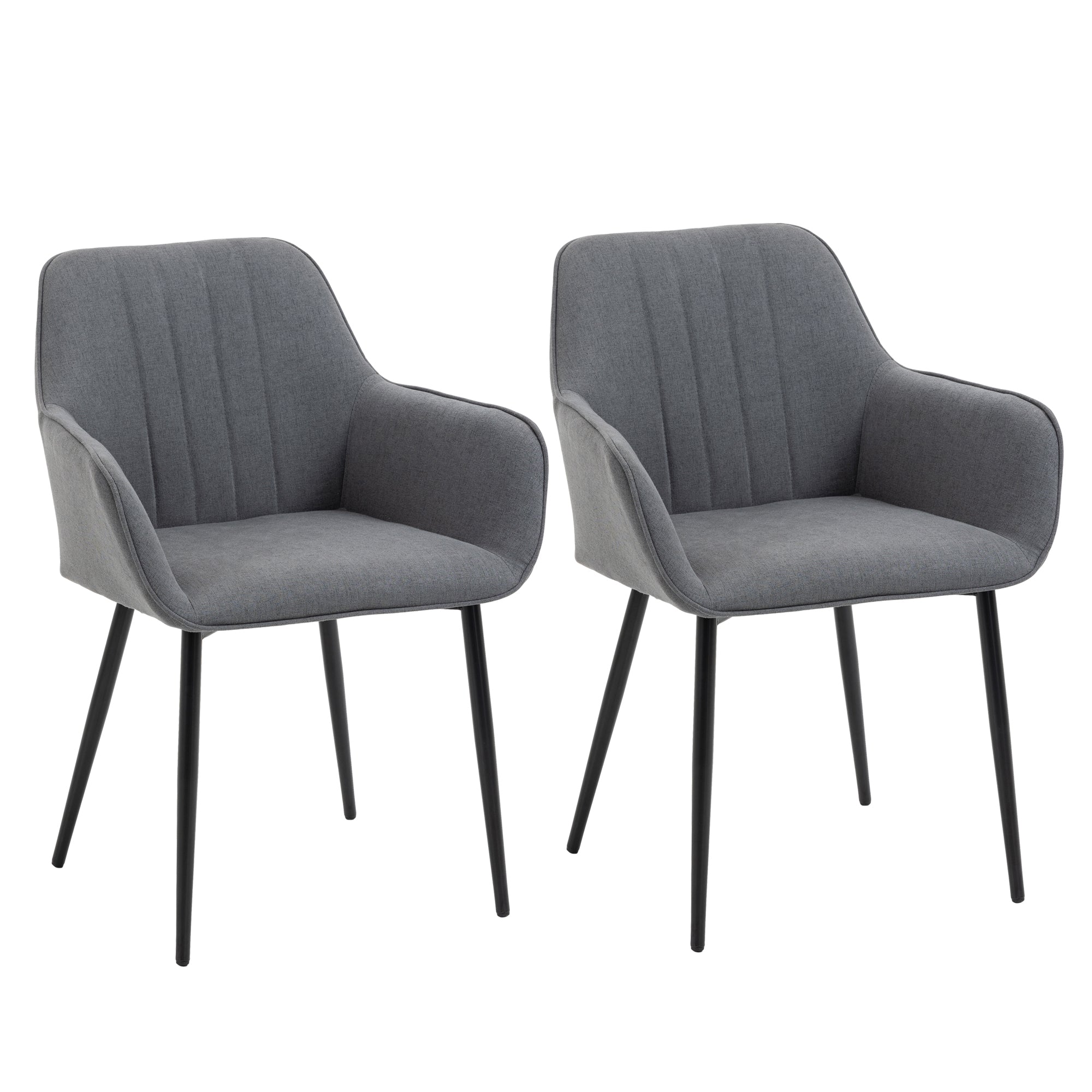 Dining Chairs Set of 2, Linen Upholstery Accent Chair with Back, Armrest, Metal Legs, Dark Grey Bar Stools Dark Grey  at Gallery Canada