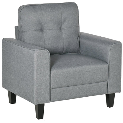 Modern Button Tufted Armchair with Rubber Wood Legs and Thick Padding, Grey Single Sofas   at Gallery Canada