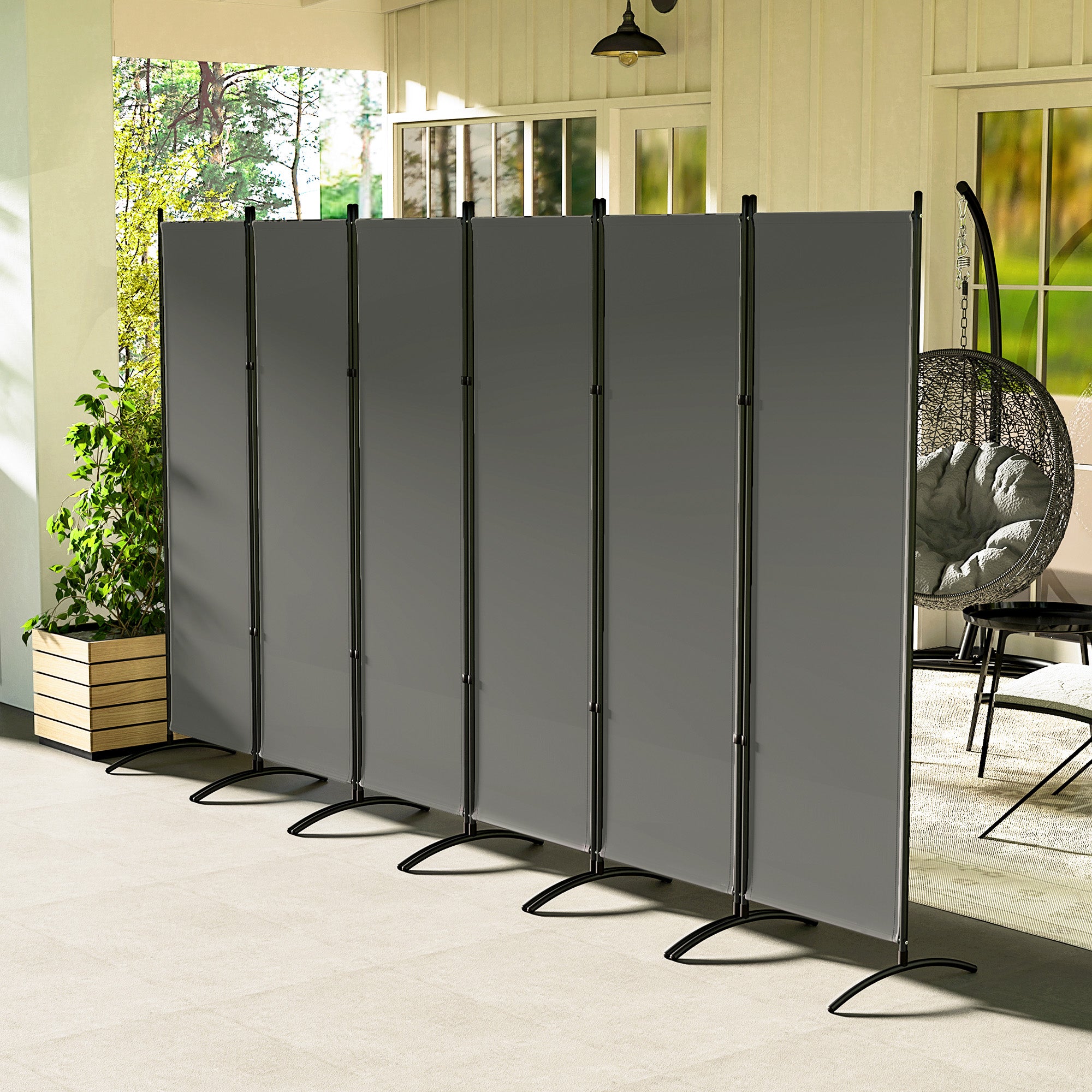 6 Panel Folding Room Divider, UV30+ Privacy Screen, Indoor Outdoor Privacy Panel with Stable Base, Dark Grey Side Awnings at Gallery Canada