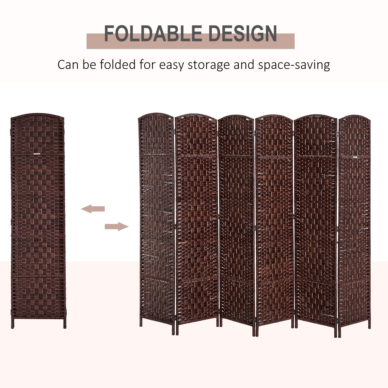 6ft Folding Room Divider, 6 Panel Wall Partition with Wooden Frame for Bedroom, Home Office, Brown Room Dividers   at Gallery Canada