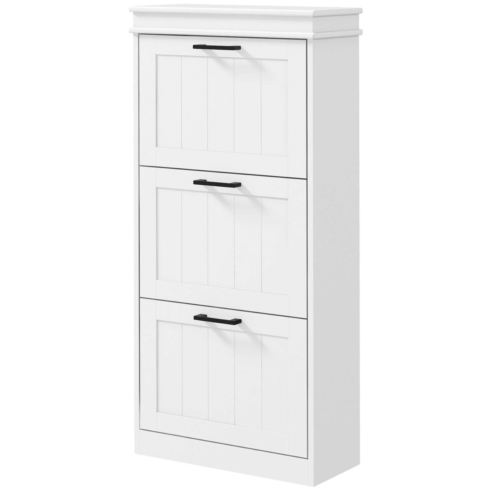 Shoe Storage Cabinet with 3 Flip Drawers and Adjustable Shelves, Narrow Shoe Cabinet for 15 Pairs of Shoes, White Shoe Storage Cabinets & Racks White  at Gallery Canada