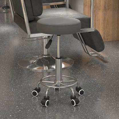 Salon Stool with Adjustable Height, PU Leather Barber Rolling Massage Tattoo Chair for Bar Beauty SPA, Grey Salon Stools   at Gallery Canada