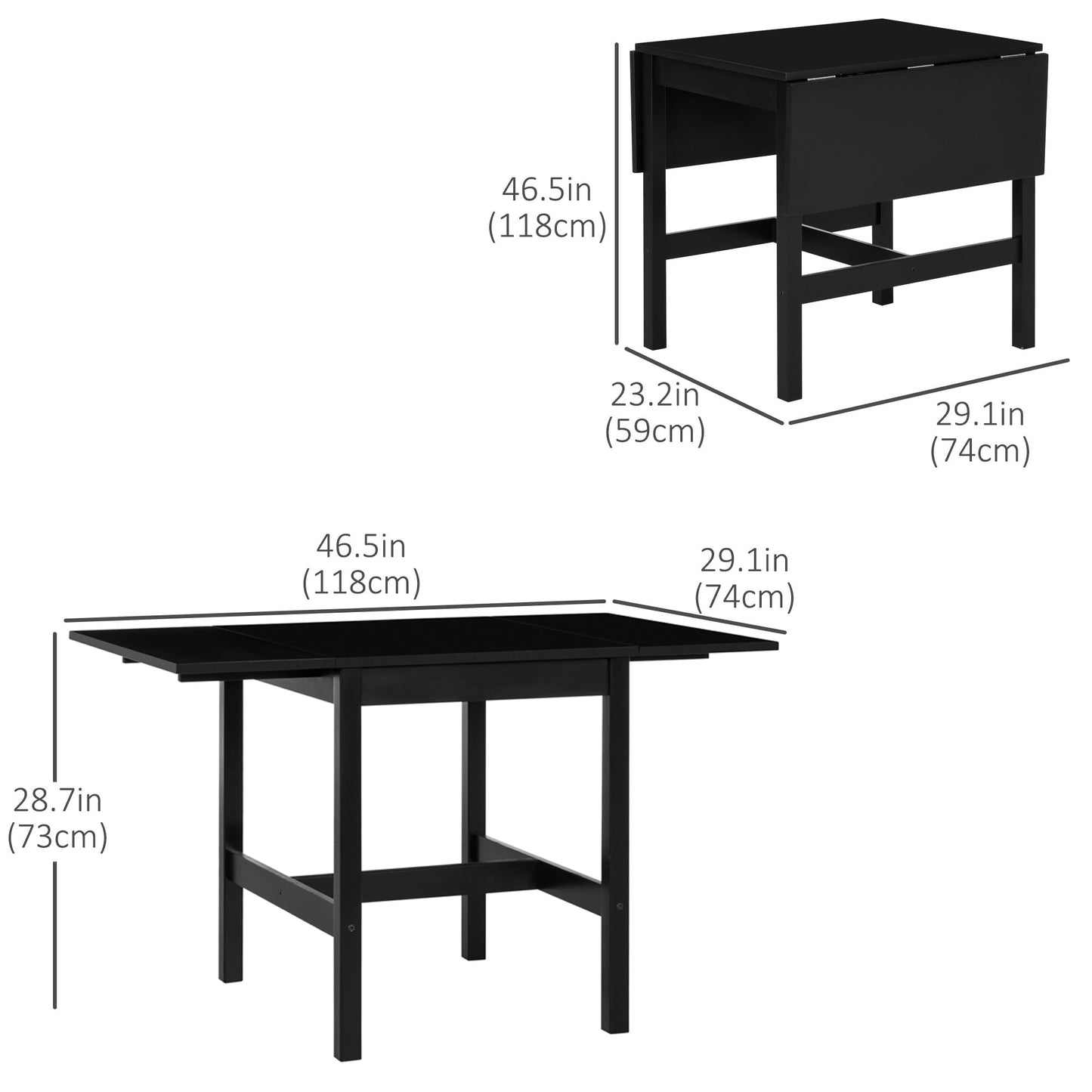 Foldable Solid Wood Dining Table, Drop Leaf Table for Small Spaces, Folding Table for Kitchen, Dining Room, Black Bar Tables & Dining Tables   at Gallery Canada