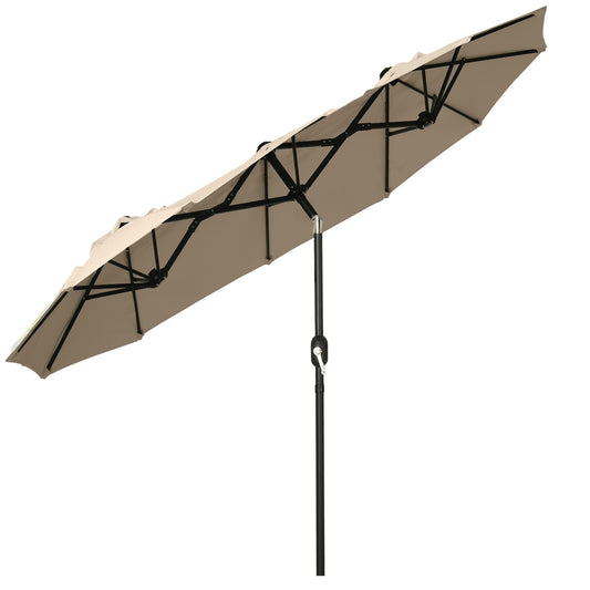 9.5' Double-sided Outdoor Patio Umbrella with Tilt, Crank and Vents, Brown - Gallery Canada