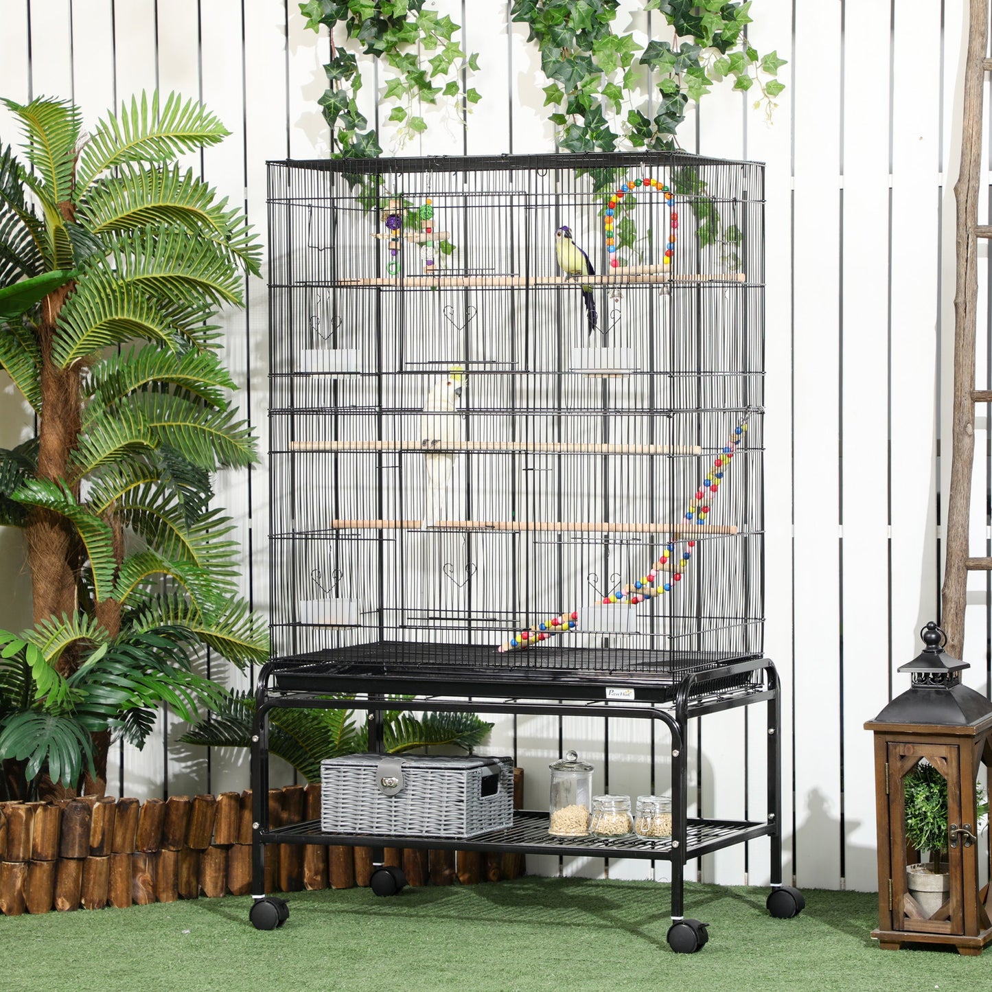 52" Bird Cage for Budgies Cockatiels Canaries Lovebirds Finches with Rolling Stand, Toys, Removable Tray, Storage Shelf Bird Cages   at Gallery Canada