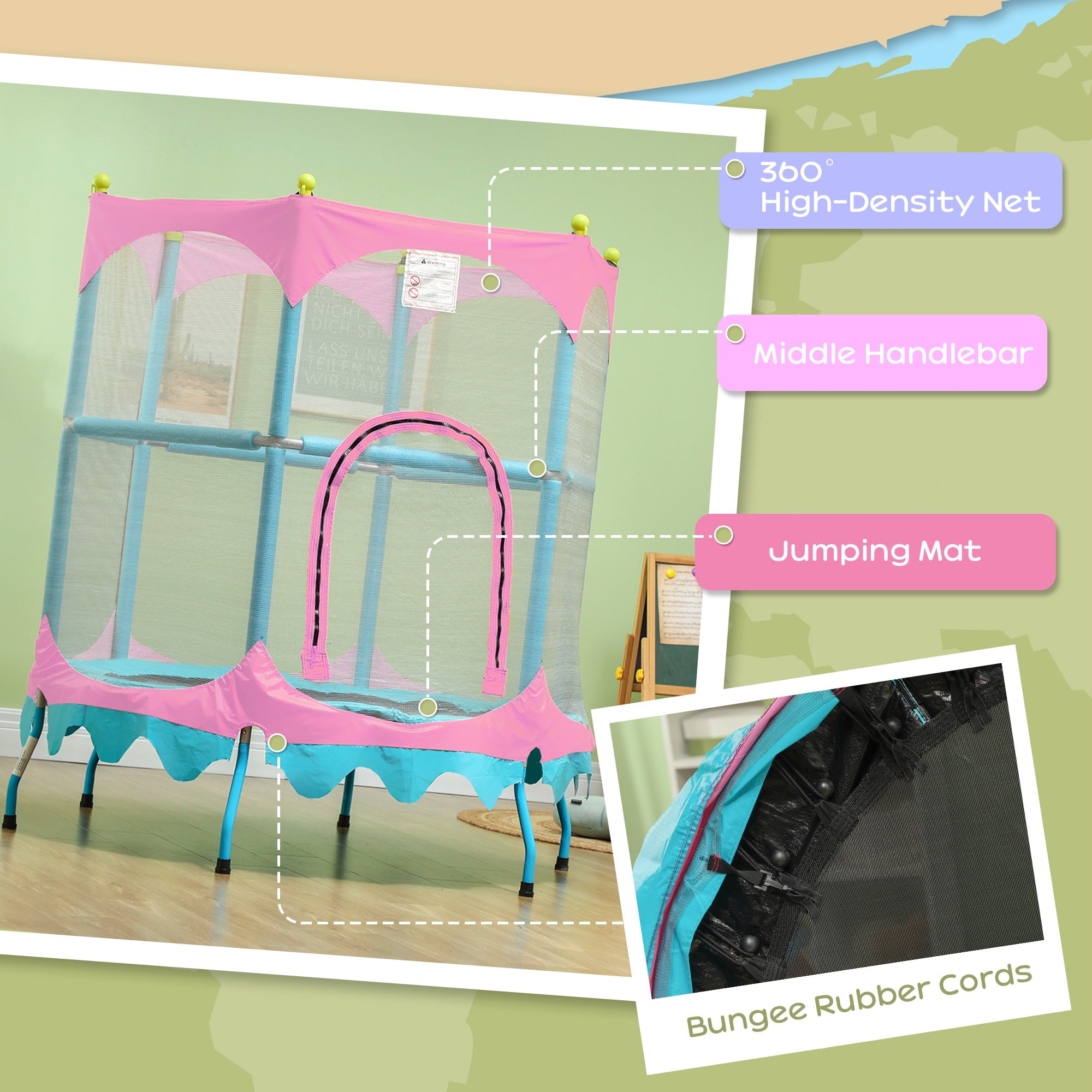 Trampoline for Kids, 4.6FT Mini Toddler Trampoline Indoor Outdoor with Handlebar, Safety Enclosure Net, Pink Trampolines at Gallery Canada