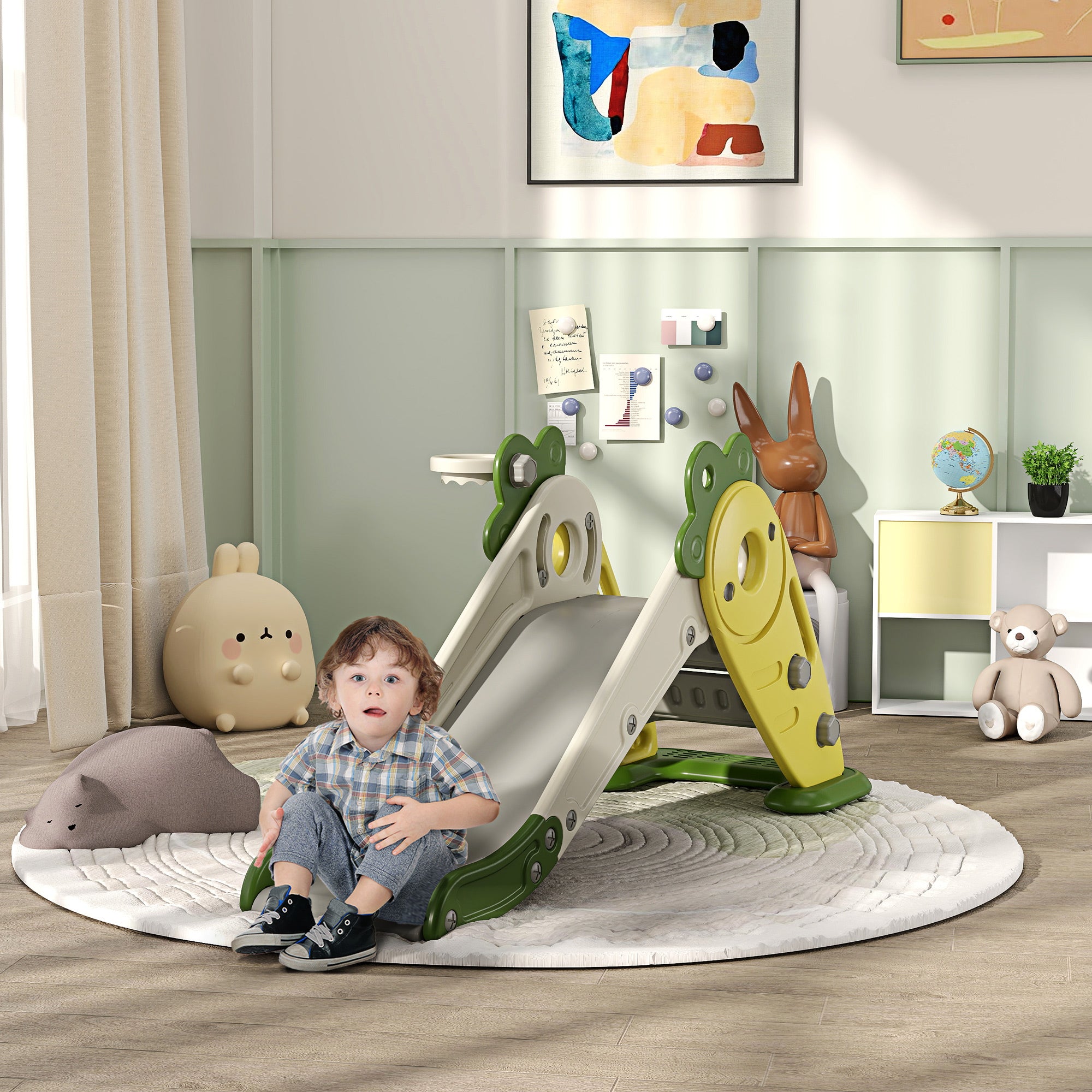 3 in 1 Foldable Toddler Slide with Basketball Hoop, Climber, for 1-3 Years Old, Yellow Gym Sets & Swings at Gallery Canada