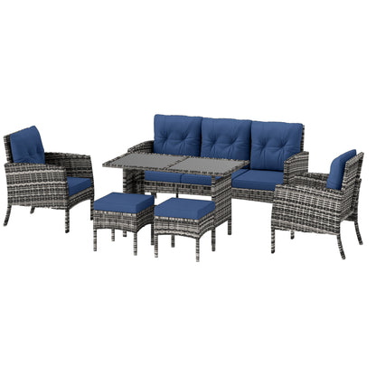 6 Piece Patio Furniture Set with Patio Chairs, Ottomans, Sofa, Glass Top Table and Cushions, Wicker Rattan Outdoor Furniture Set for Backyard, Porch, Navy Blue Patio Furniture Sets at Gallery Canada