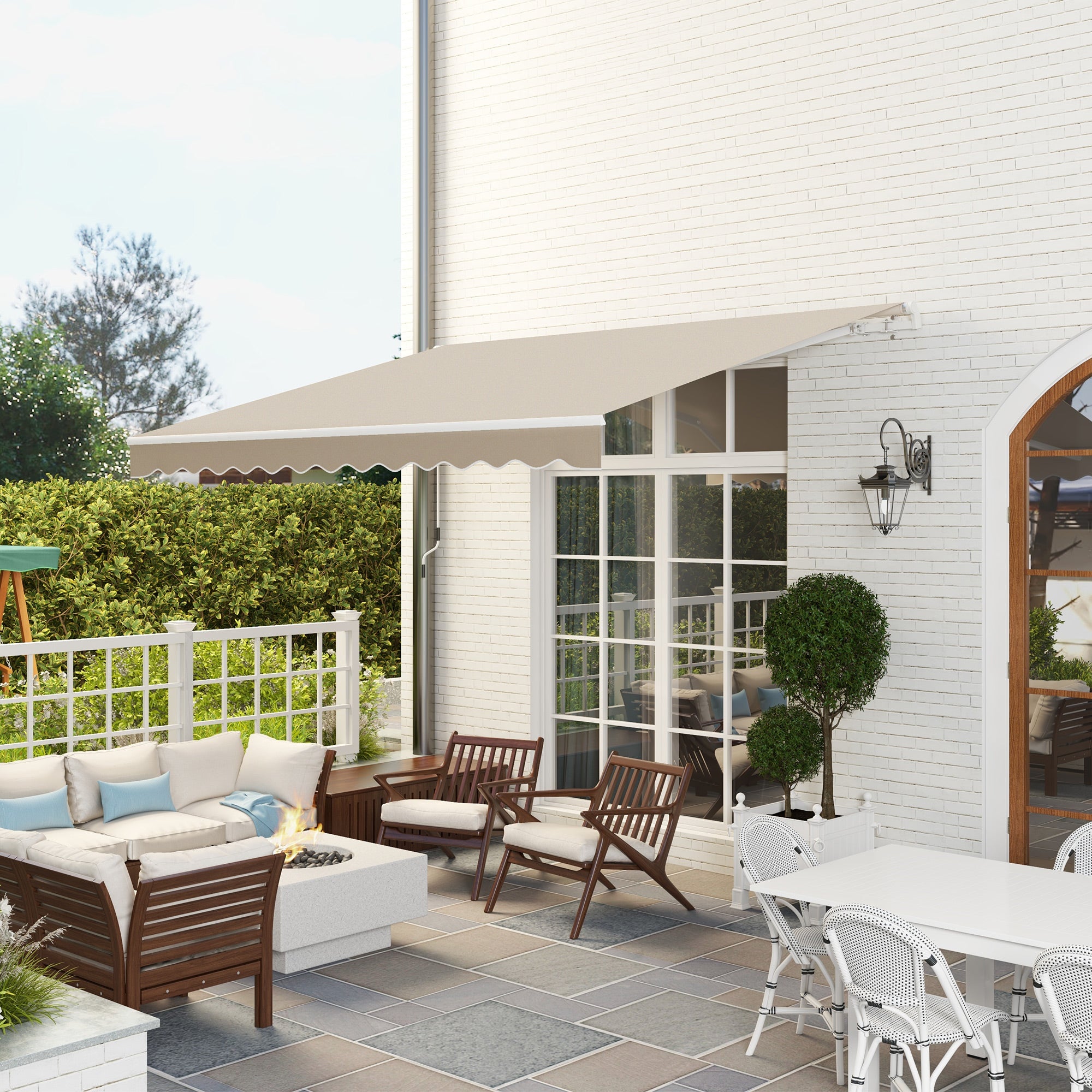 12' x 10' Retractable Awning Patio UV Resistant Fabric and Aluminum Frame for Deck, Balcony, Yard, Cream White Deck Awnings at Gallery Canada
