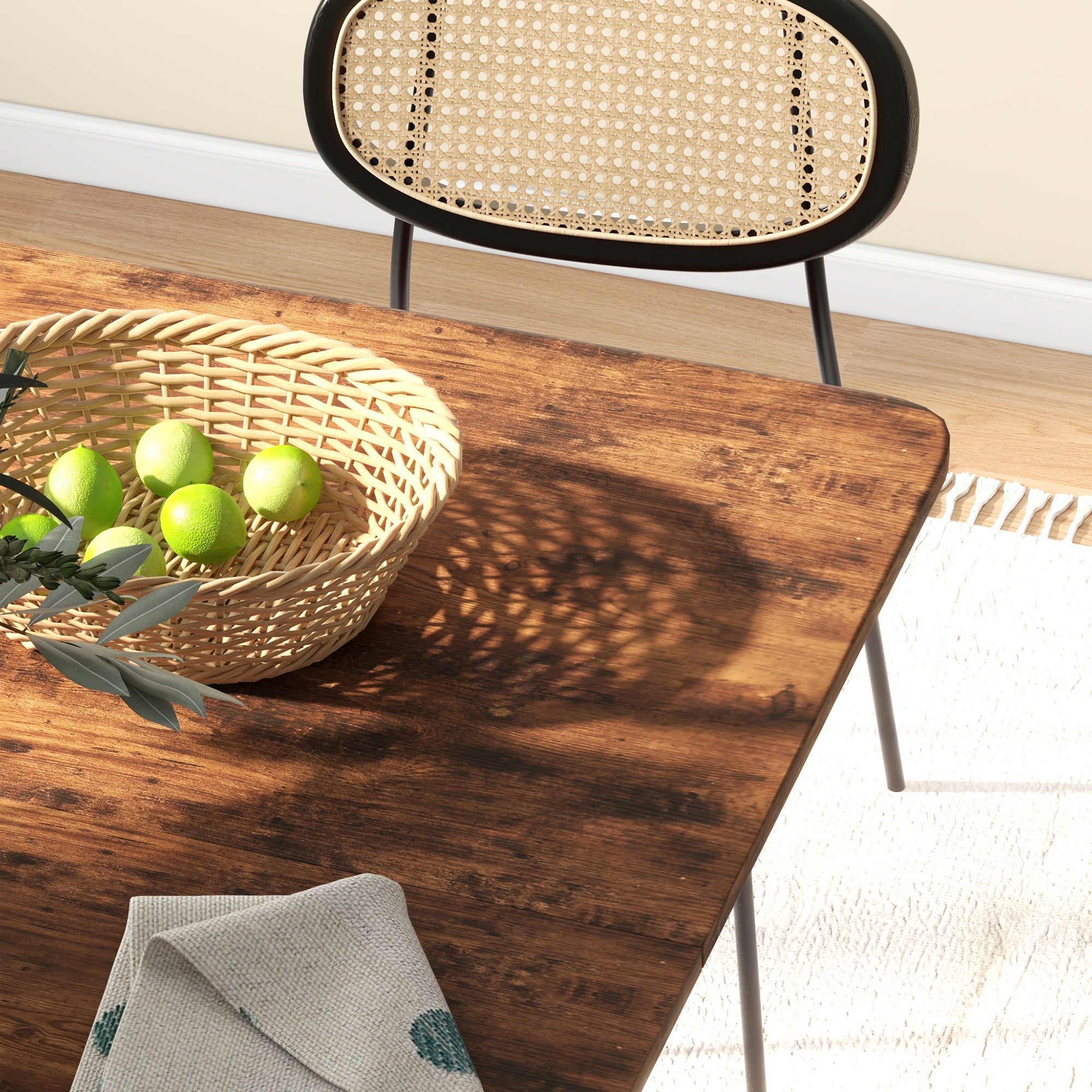 Folding Dining Table, Extendable Kitchen Table for Small Spaces with Storage Shelf and 6 Wheels, Rustic Brown Dining Tables at Gallery Canada
