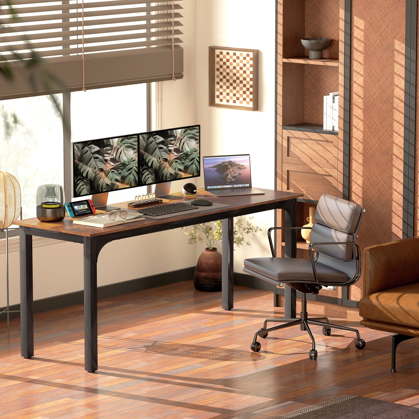 70.9" Computer Desk, Desktop Desk with Metal Legs, Rustic Brown Computer Desks at Gallery Canada