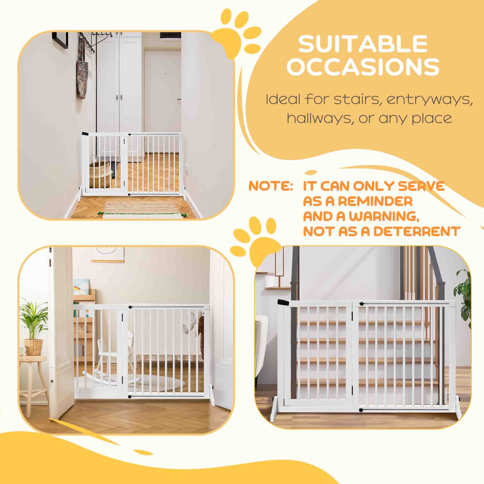 Freestanding Length Adjustable Wooden Pet Gate with Lockable Door 3 Panels, White Houses, Kennels & Pens at Gallery Canada