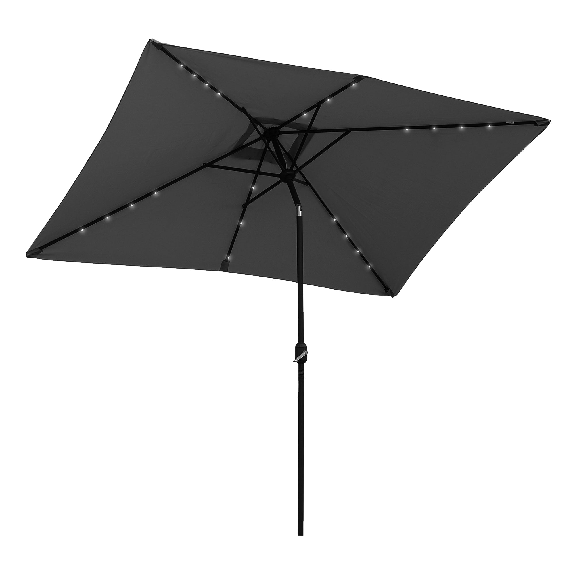 6' x 10' Patio Umbrella with 22 LED Solar Lights and Tilt, Rectangular Outdoor Table Umbrella with Crank, Dark Grey Sun Umbrellas at Gallery Canada