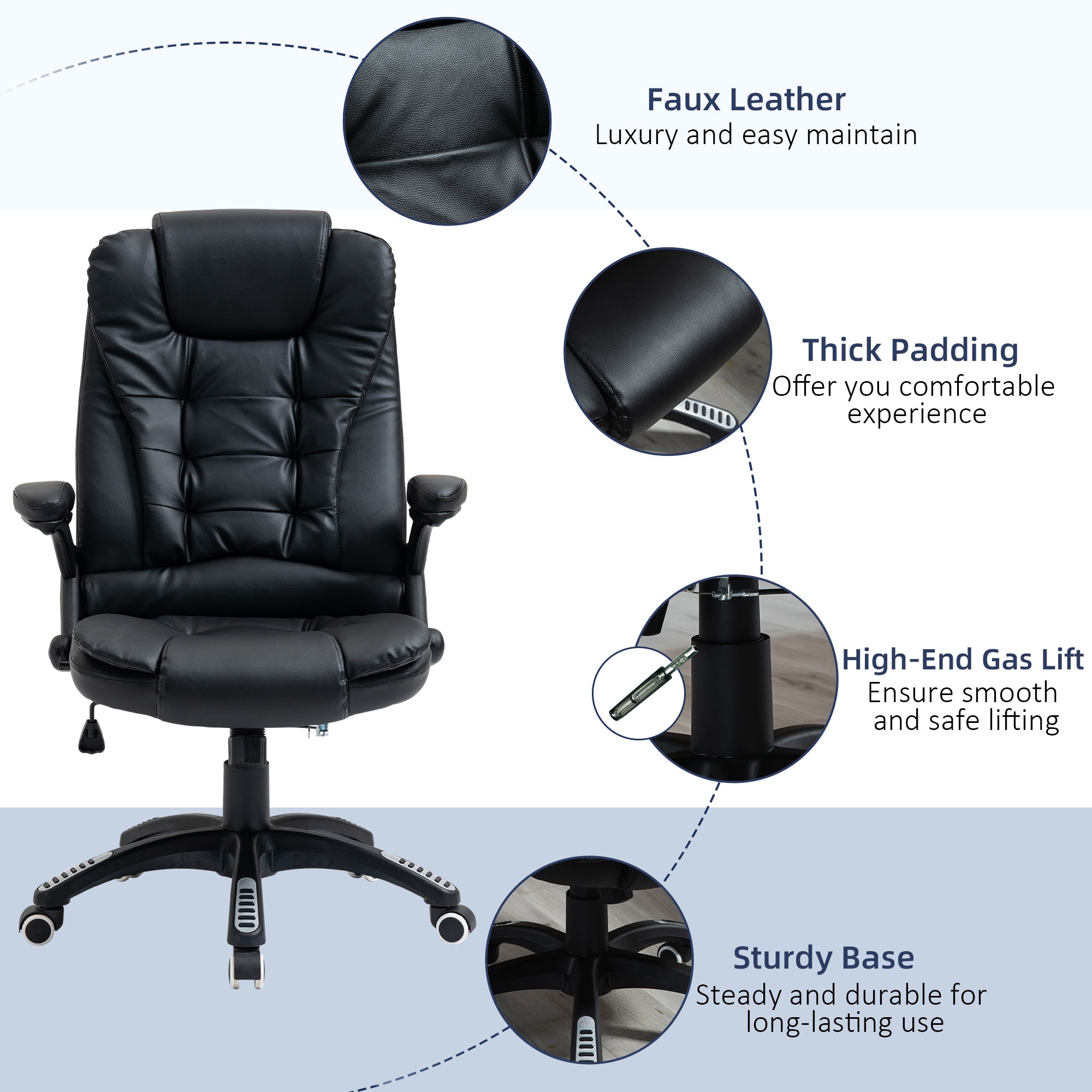 Executive Chair PU Leather Recliner Office Chair, with Swivel Wheels, Arm, Adjustable Height, High Back, Black Executive & Manager Chairs at Gallery Canada